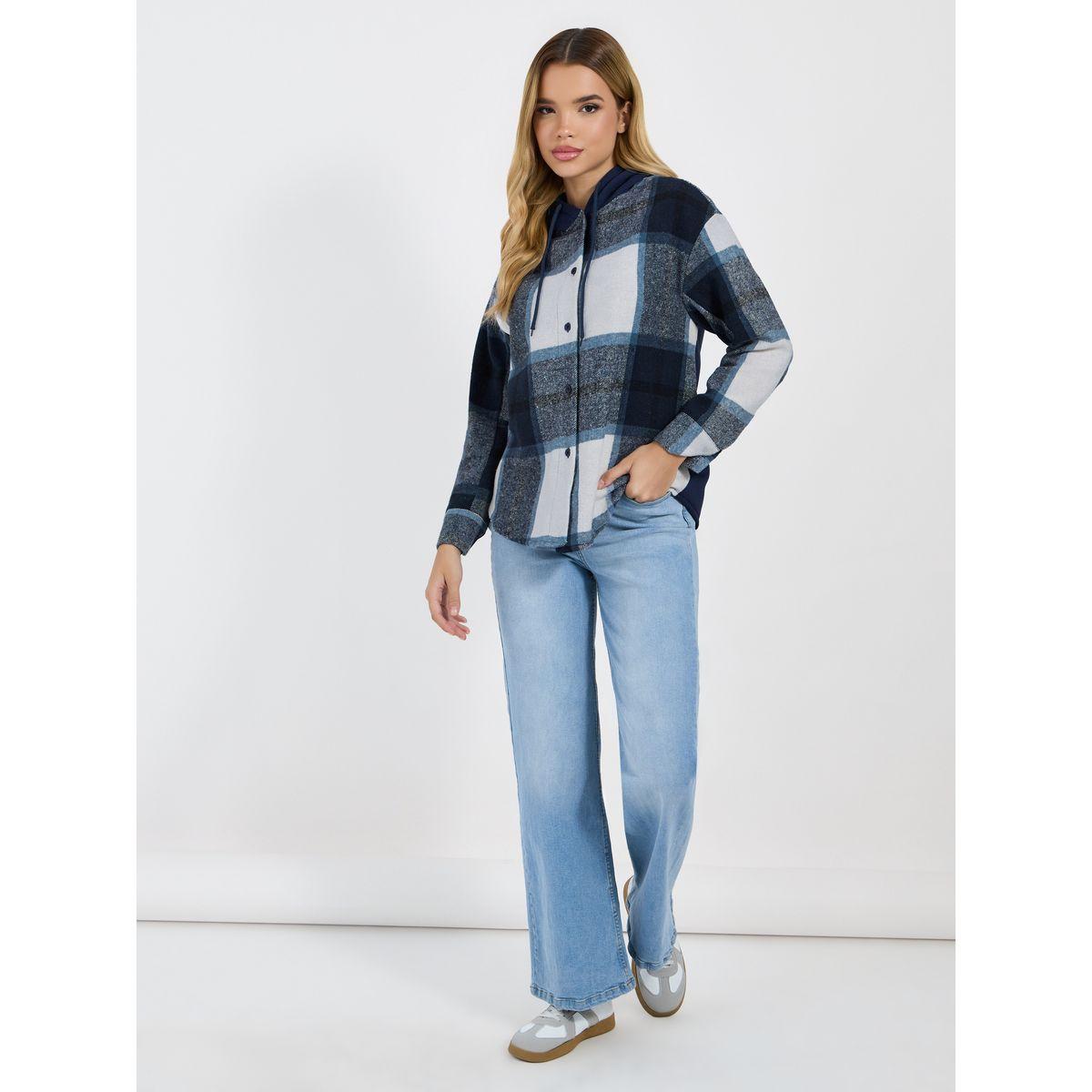 بلوزة فضفاضة بطبعة مربعات وياقة هودي-women-clothing-shirtsandblouses-shirts-image-5