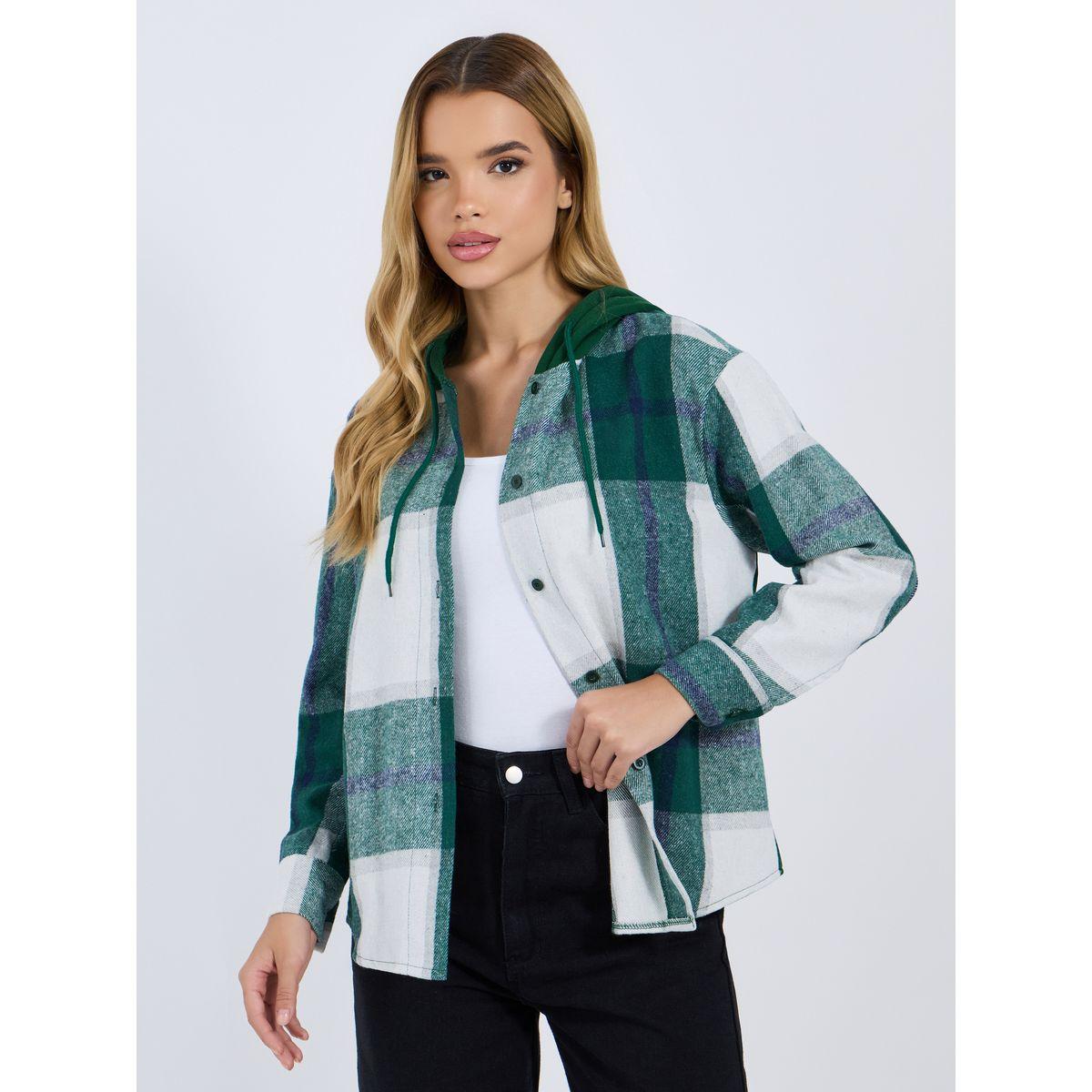 Styli Checked Oversized Hooded Knit Shirt-women-clothing-shirtsandblouses-shirts-image-1