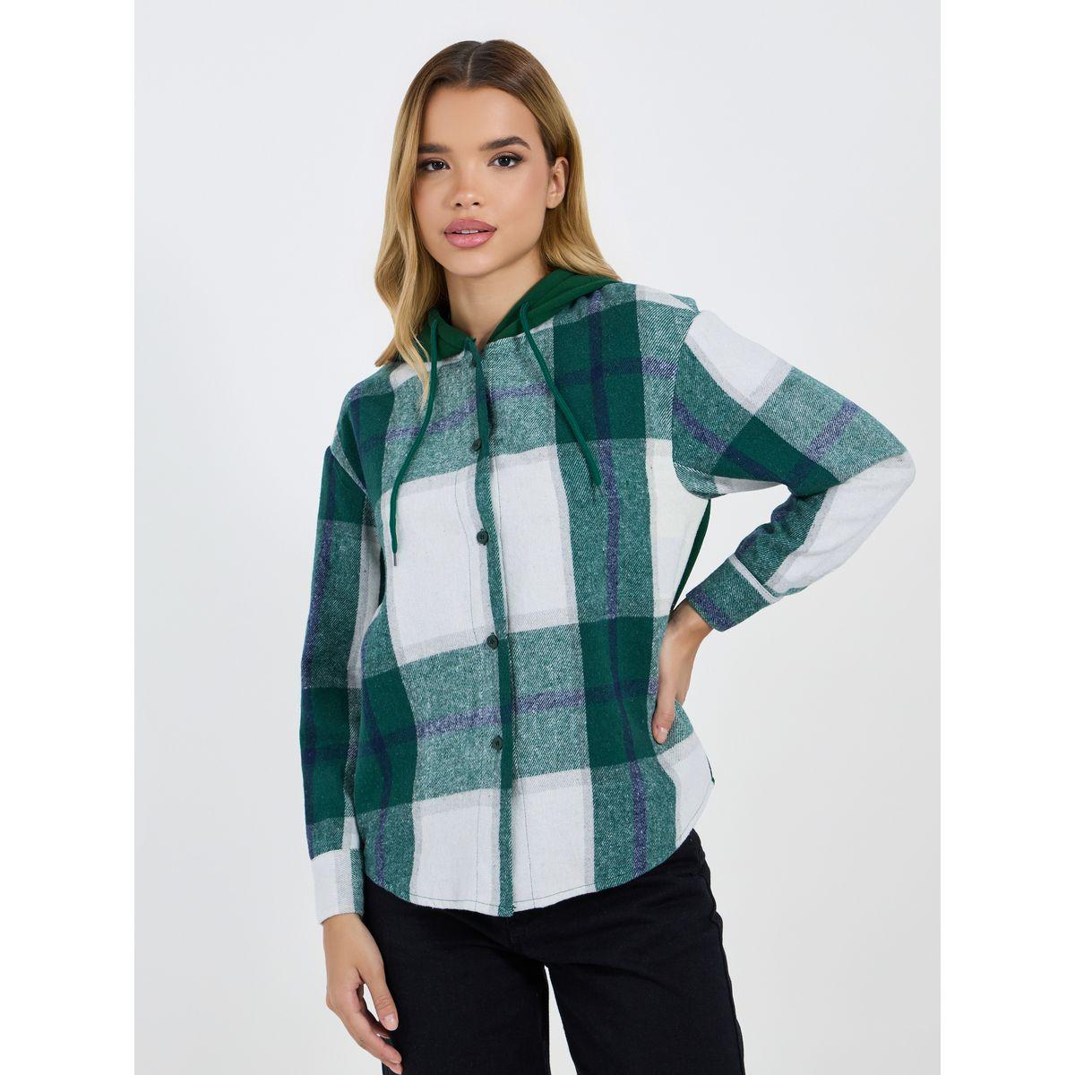 بلوزة فضفاضة بطبعة مربعات وياقة هودي-women-clothing-shirtsandblouses-shirts-image-3