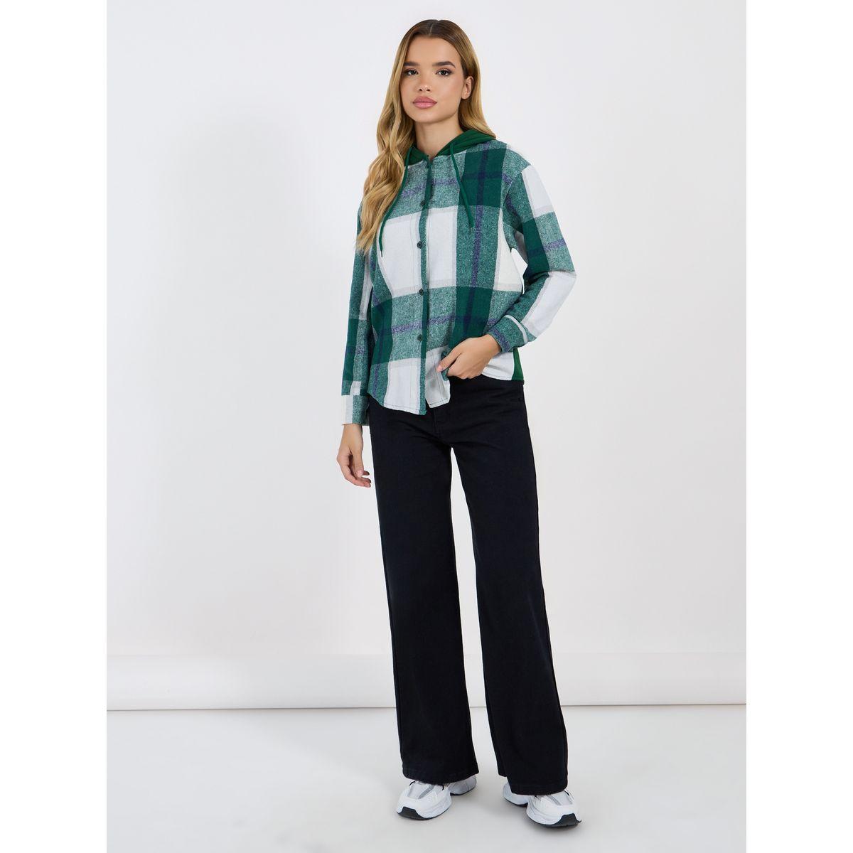 بلوزة فضفاضة بطبعة مربعات وياقة هودي-women-clothing-shirtsandblouses-shirts-image-4