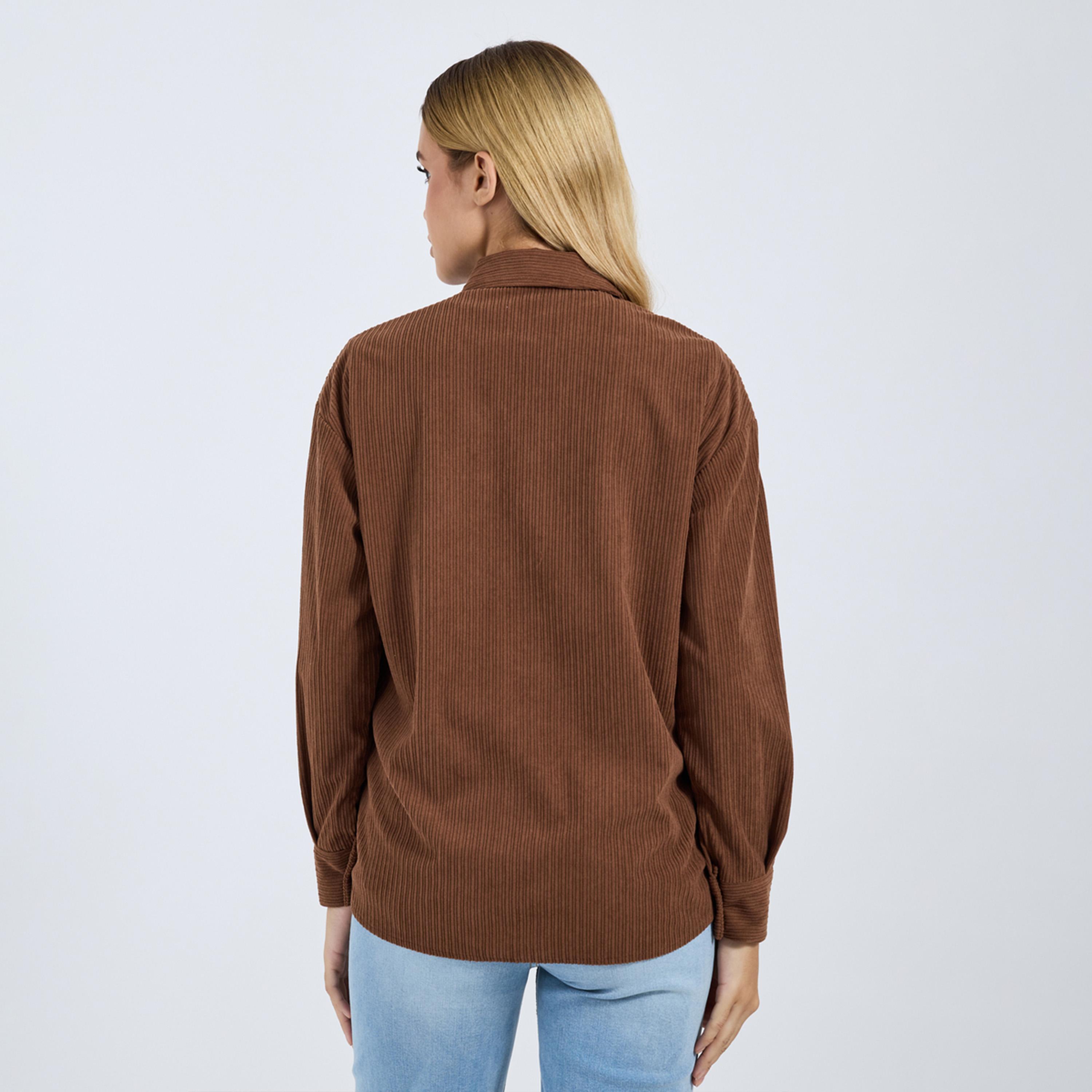 ستايلي - قميص بني كوردروي كبير الحجم بأكمام طويلة-women-clothing-shirtsandblouses-shirts-image-6