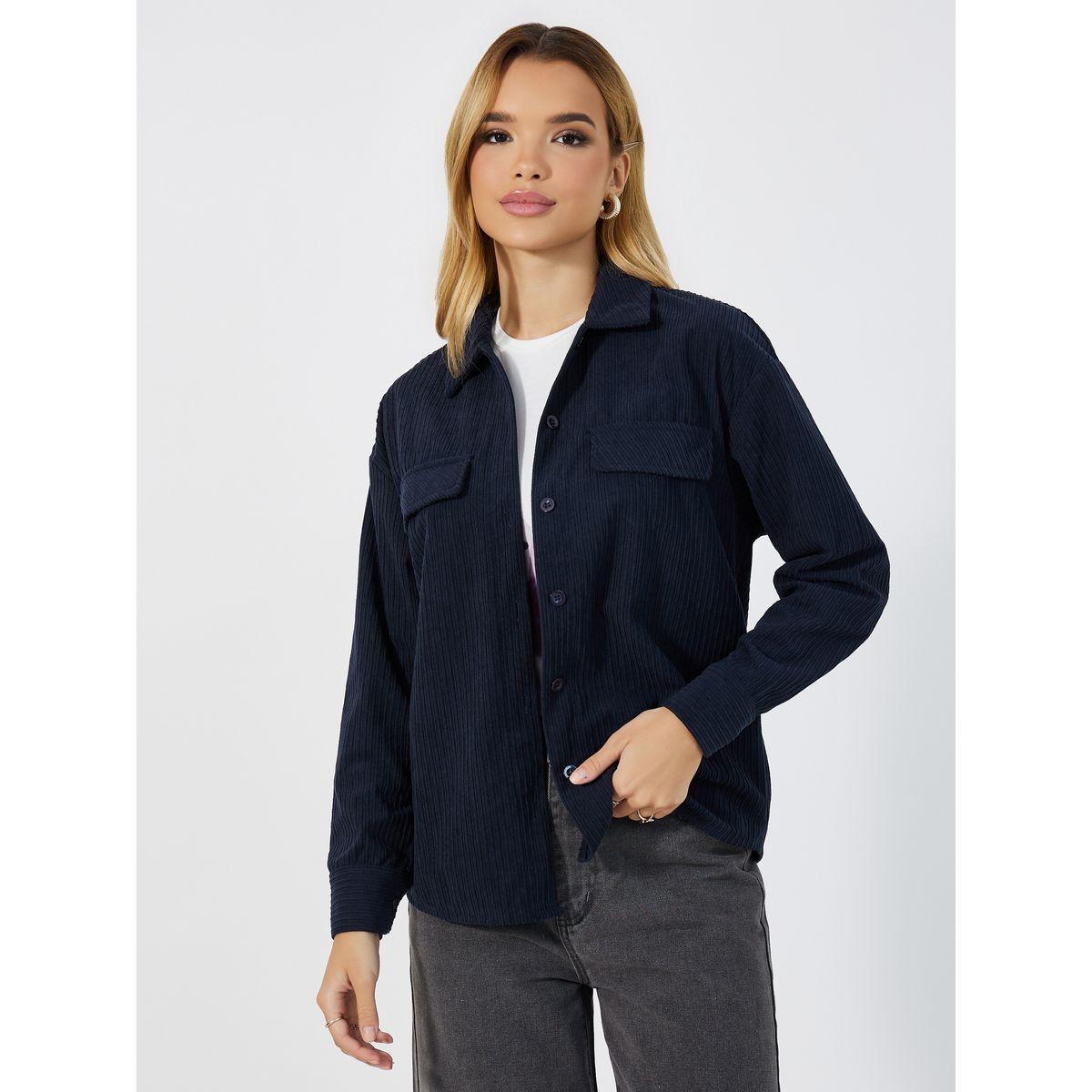 Styli Textured Chest Pocket Oversized Corduroy Shirt-women-clothing-shirtsandblouses-shirts-image-1