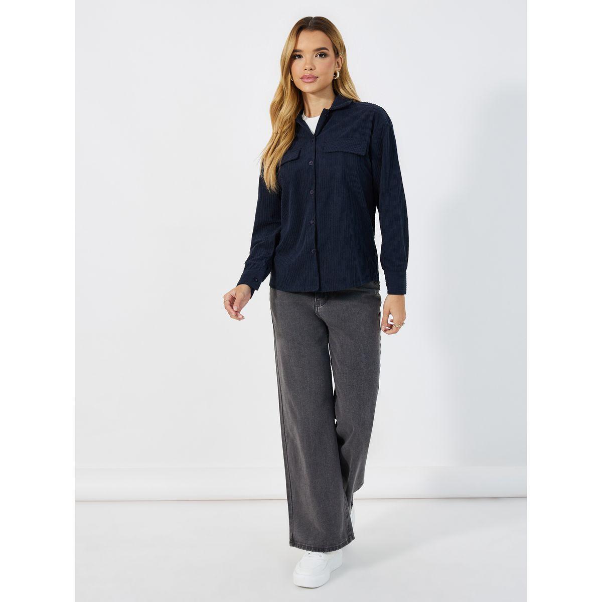 بلوزة كوردروي فضفاضة بجيب على الصدر-women-clothing-shirtsandblouses-shirts-image-4