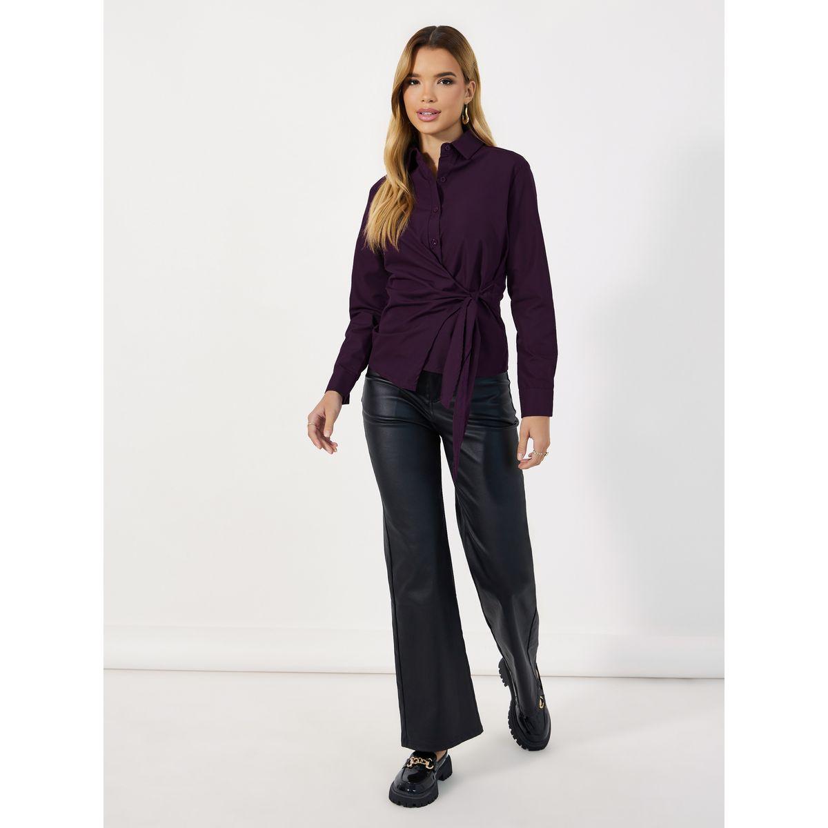 Styli Solid Asymmetric Hem Shirt with Wrap Detail-women-clothing-shirtsandblouses-shirts-image-2