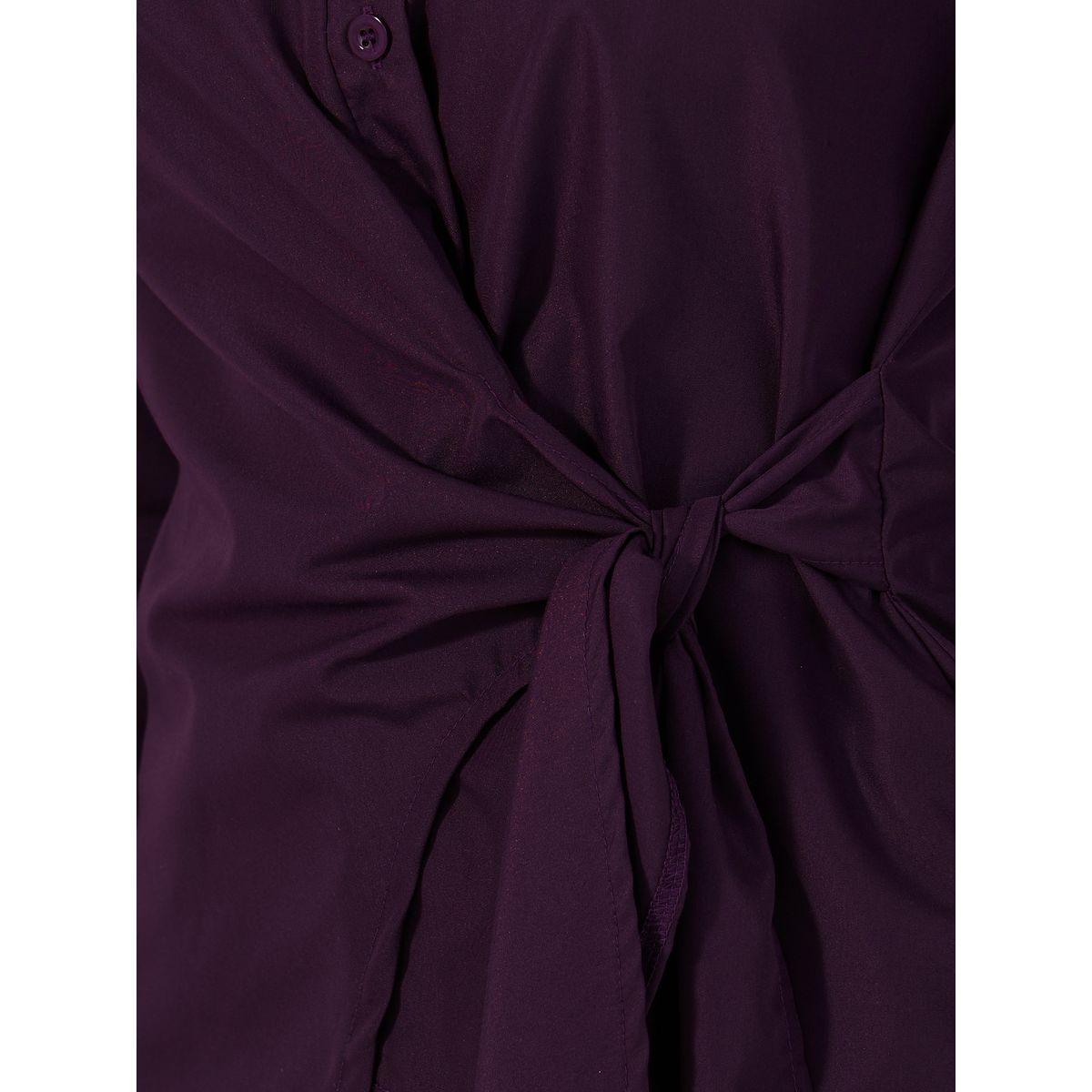 بلوزة سادة بحافة غير متماثلة الطول ونمط لف-women-clothing-shirtsandblouses-shirts-image-3