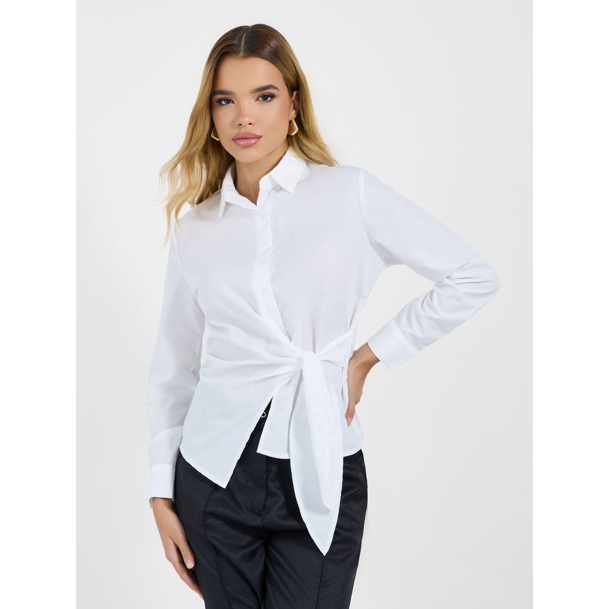 Styli Solid Asymmetric Hem Shirt with Wrap Detail-women-clothing-shirtsandblouses-shirts-image-1