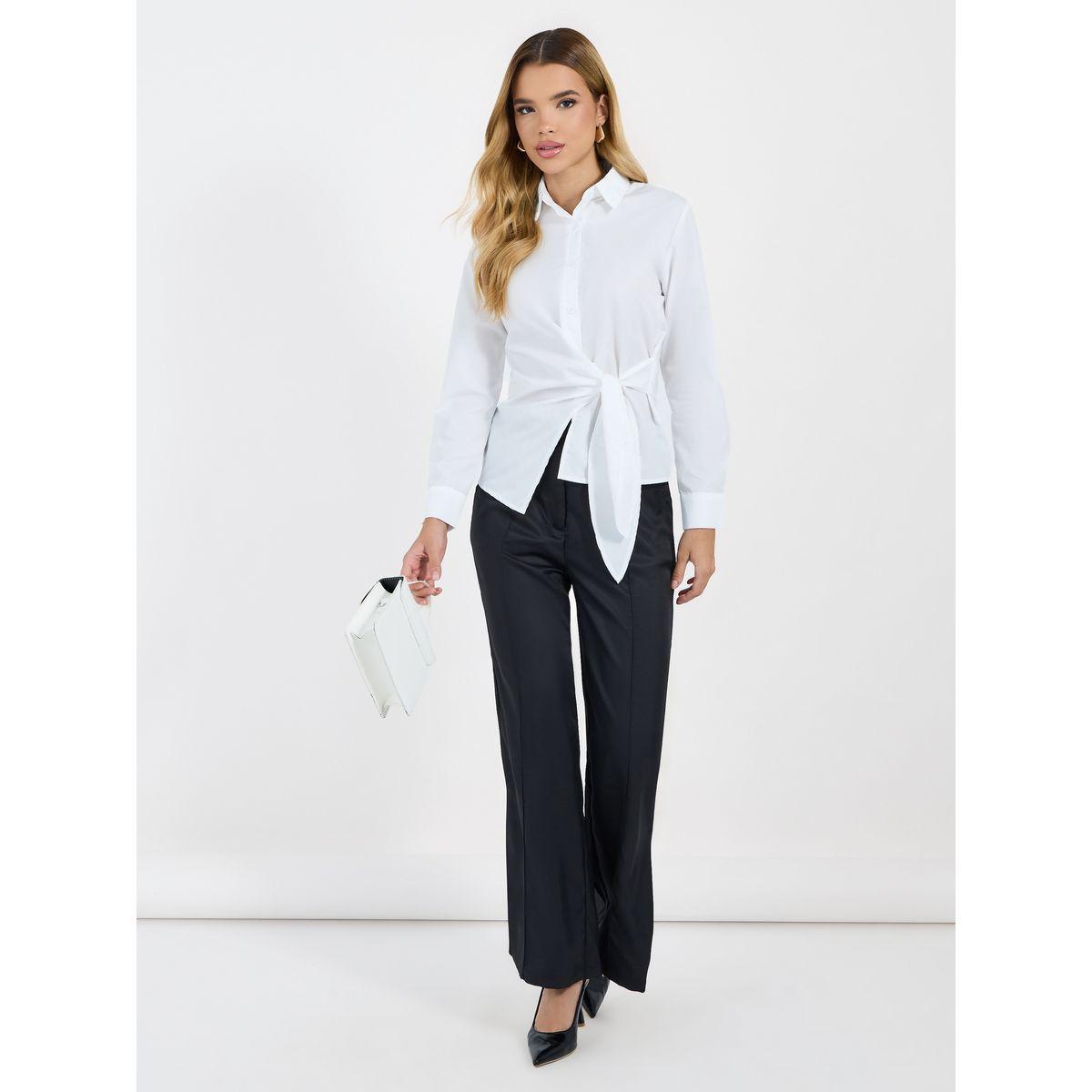 Styli Solid Asymmetric Hem Shirt with Wrap Detail-women-clothing-shirtsandblouses-shirts-image-2