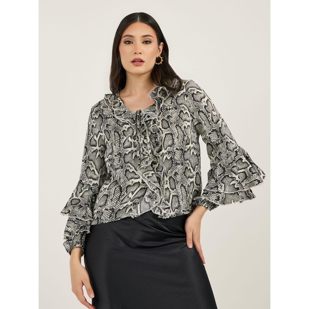 Styli Animal Print Flared Sleeves Top with Ruffle Details-women-clothing-shirtsandblouses-blouses-image-1