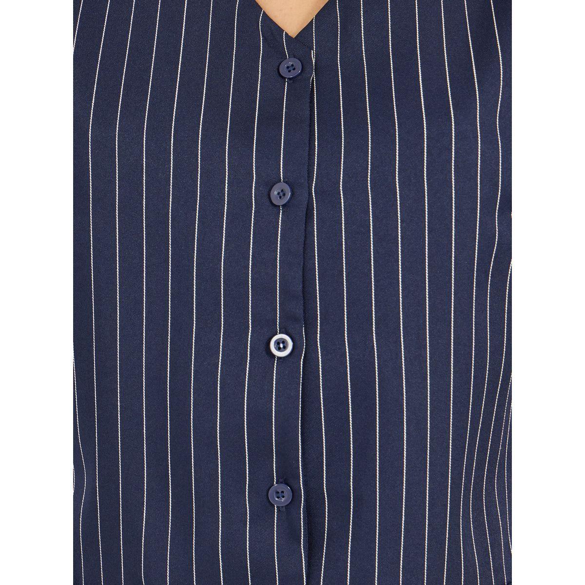 Styli Striped Longline Button Through V Neck Waistcoat-women-clothing-shirtsandblouses-blouses-image-3
