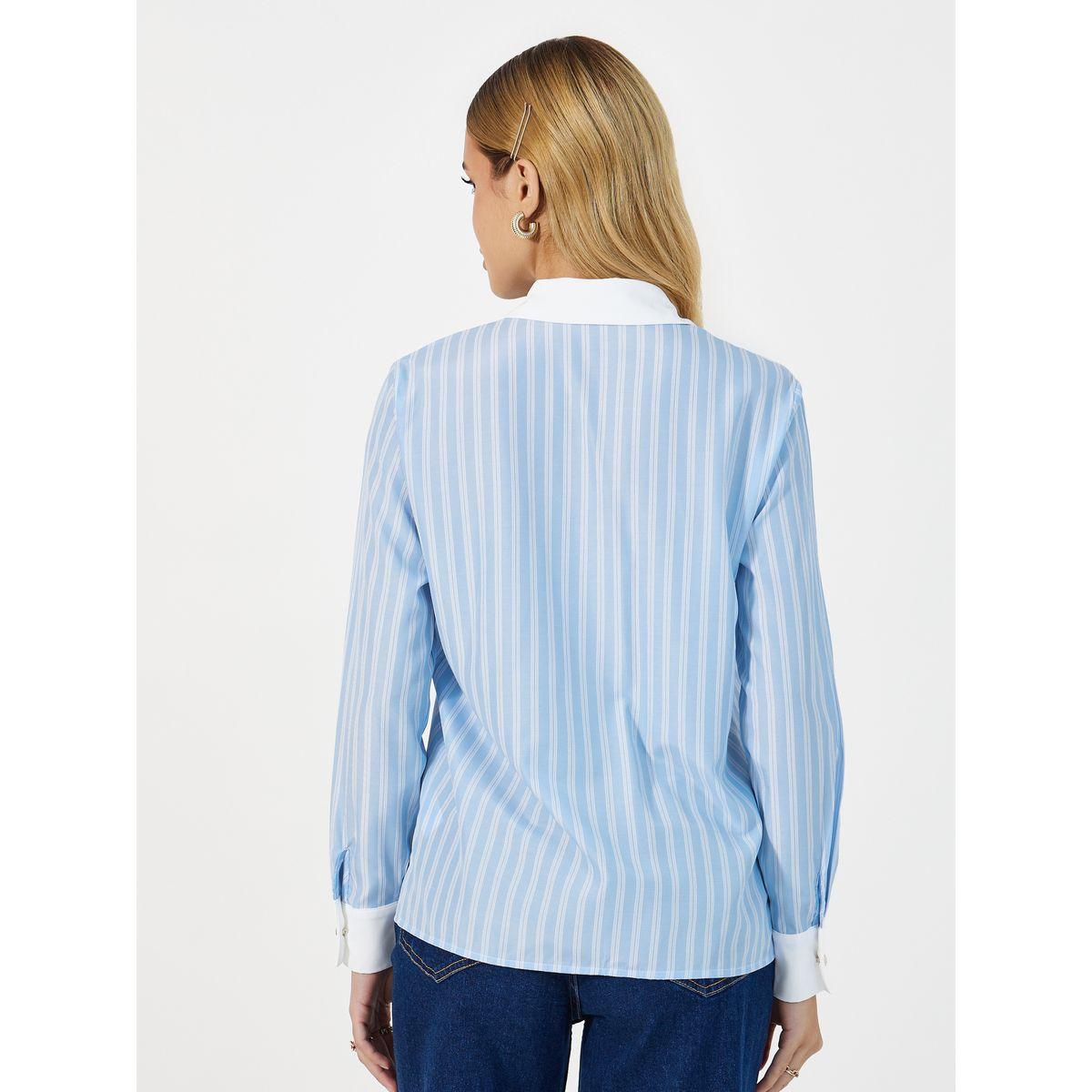 بلوزة مخططة بجيب على الصدر وتفاصيل مُتباينة-women-clothing-shirtsandblouses-shirts-image-4