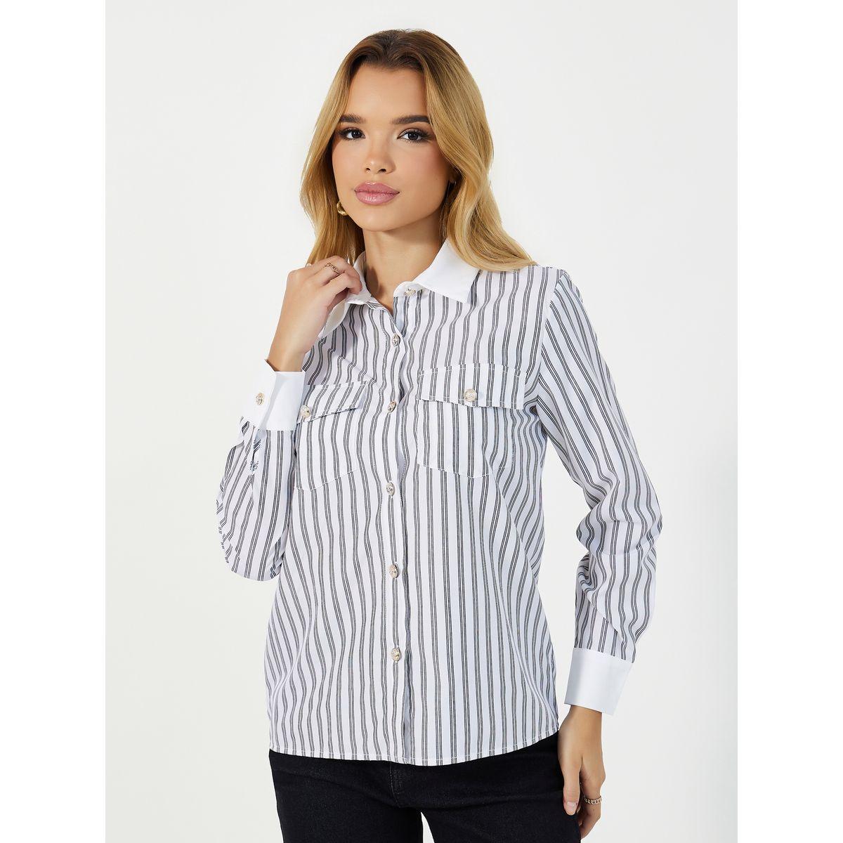 بلوزة مخططة بجيوب على الصدر وأزرار غلق-women-clothing-shirtsandblouses-shirts-image-1