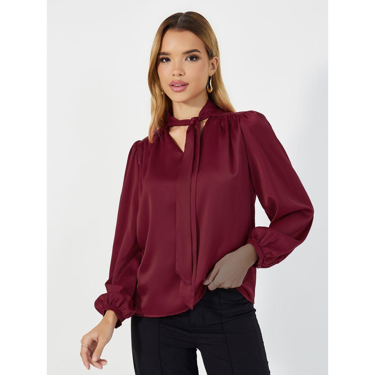 Styli Tie Up Neck Blouse with Balloon Sleeves-women-clothing-shirtsandblouses-blouses-image-1