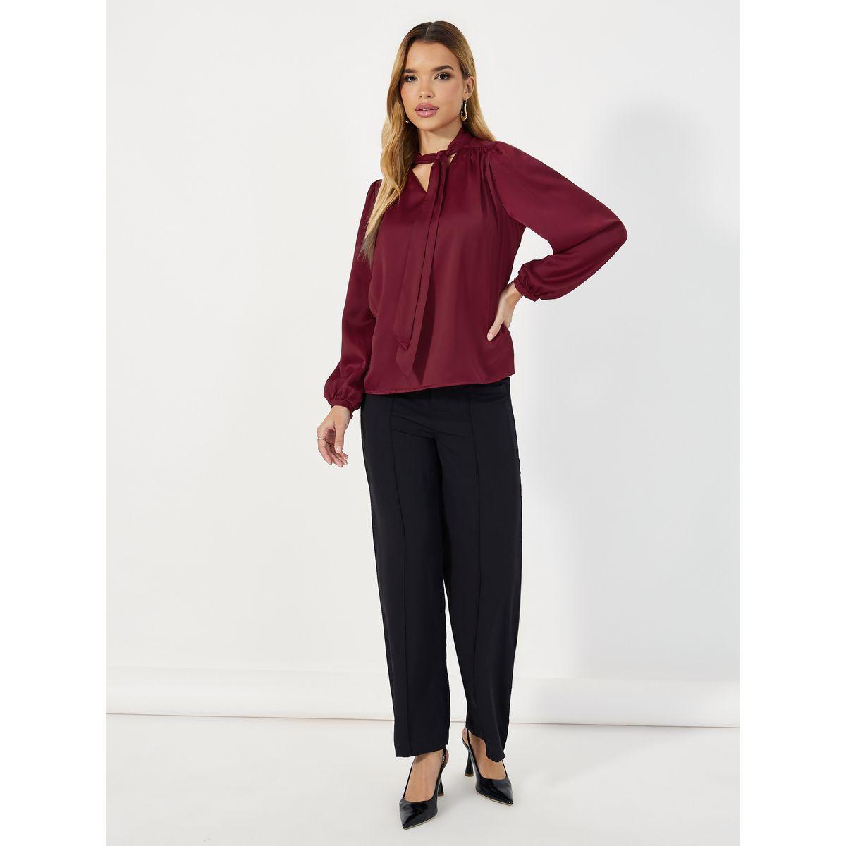 بلوزة بأكمام بالون مع ياقة بأربطة-women-clothing-shirtsandblouses-blouses-image-2