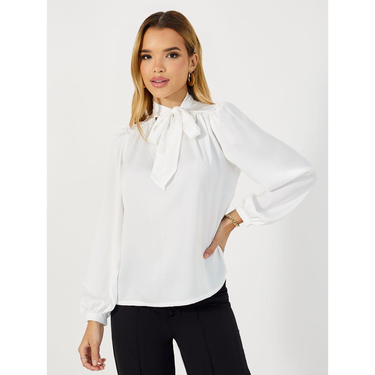 Styli Solid Tie-Up Neck Balloon Sleeves Blouse-women-clothing-shirtsandblouses-blouses-image-1