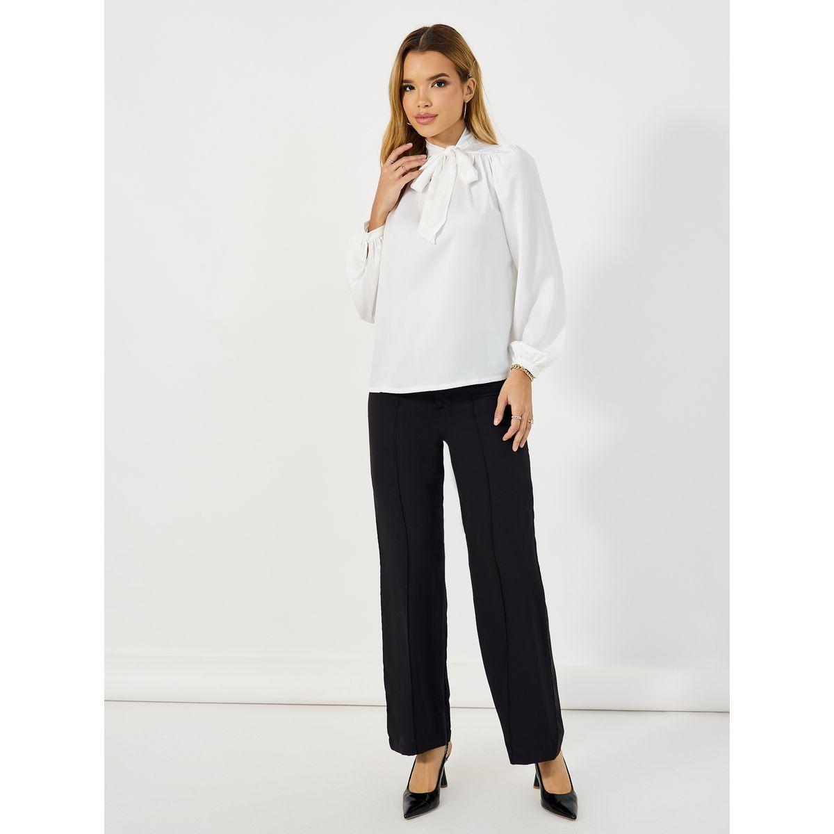 Styli Solid Tie-Up Neck Balloon Sleeves Blouse-women-clothing-shirtsandblouses-blouses-image-2