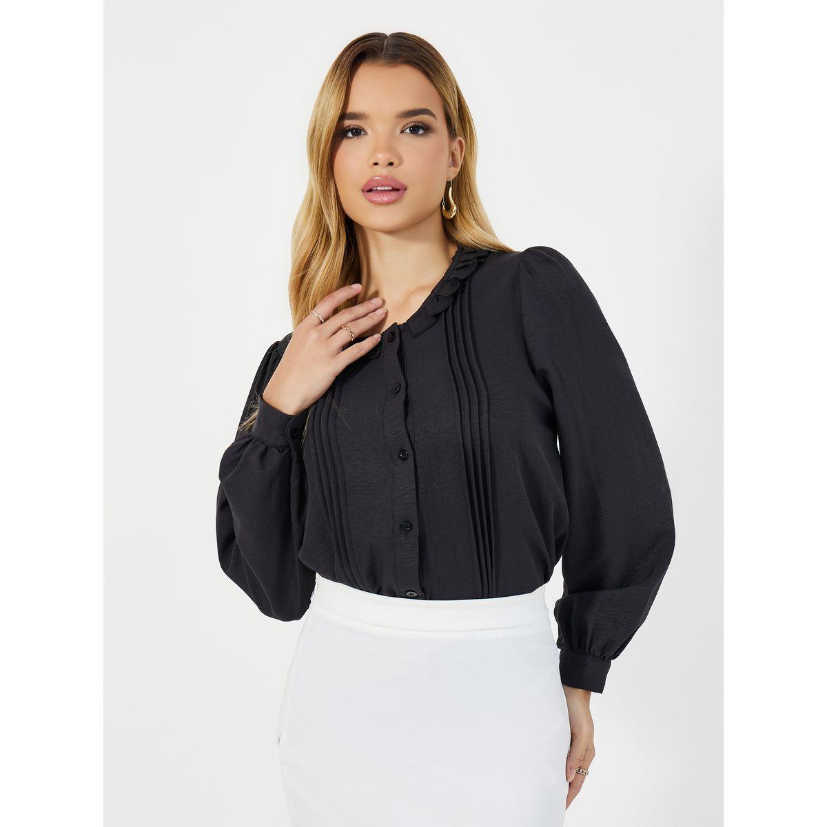 بلوزة بياقة بيتر بان وأكمام بالون مع كسرات-women-clothing-shirtsandblouses-blouses-image-1