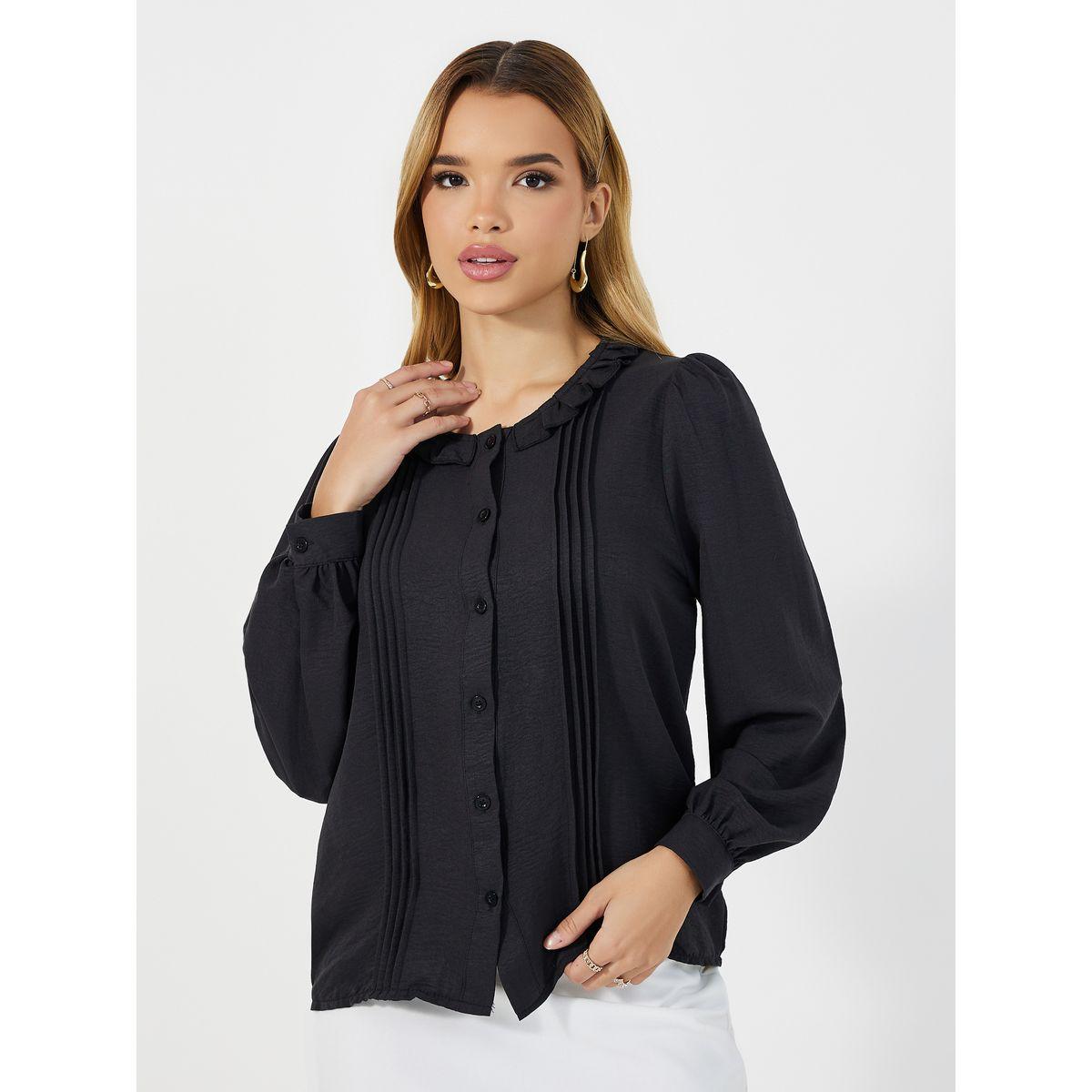 Styli Ruffled Collar Balloon Sleeves Blouse with Pintuck Detail-women-clothing-shirtsandblouses-blouses-image-3