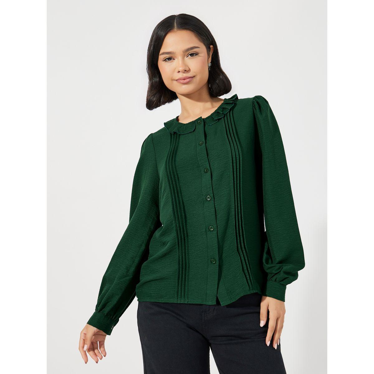 Styli Ruffled Collar Balloon Sleeves Blouse with Pintuck Detail-women-clothing-shirtsandblouses-blouses-image-1