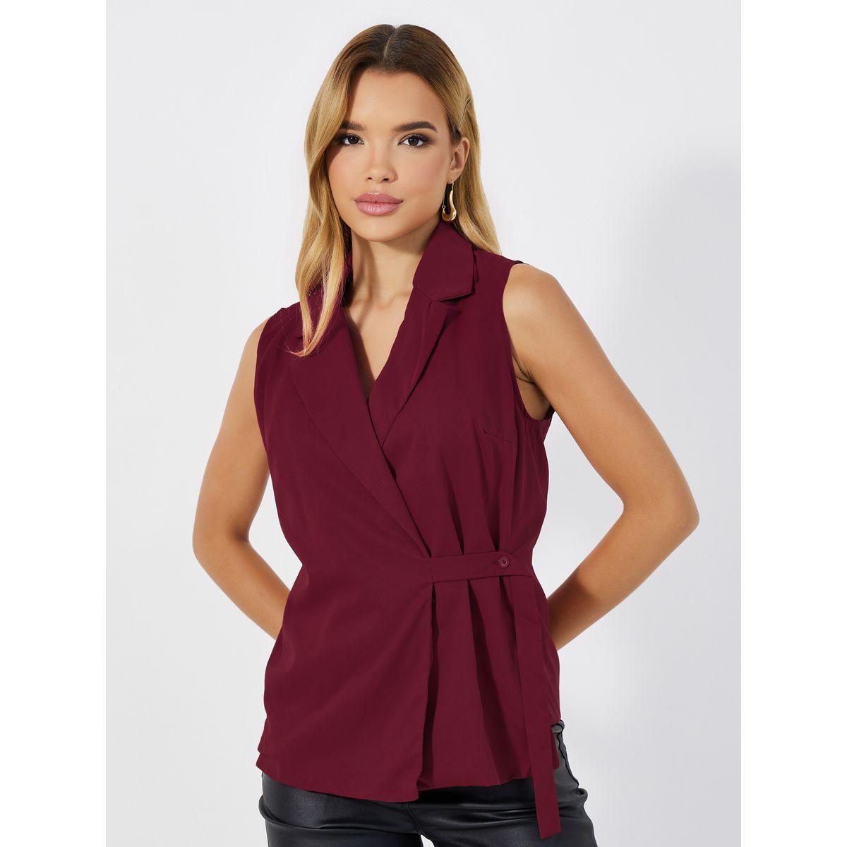 Styli Notch Collar Wrap Waist Coat with Tie Detail with Fixed Button-women-clothing-shirtsandblouses-blouses-image-1