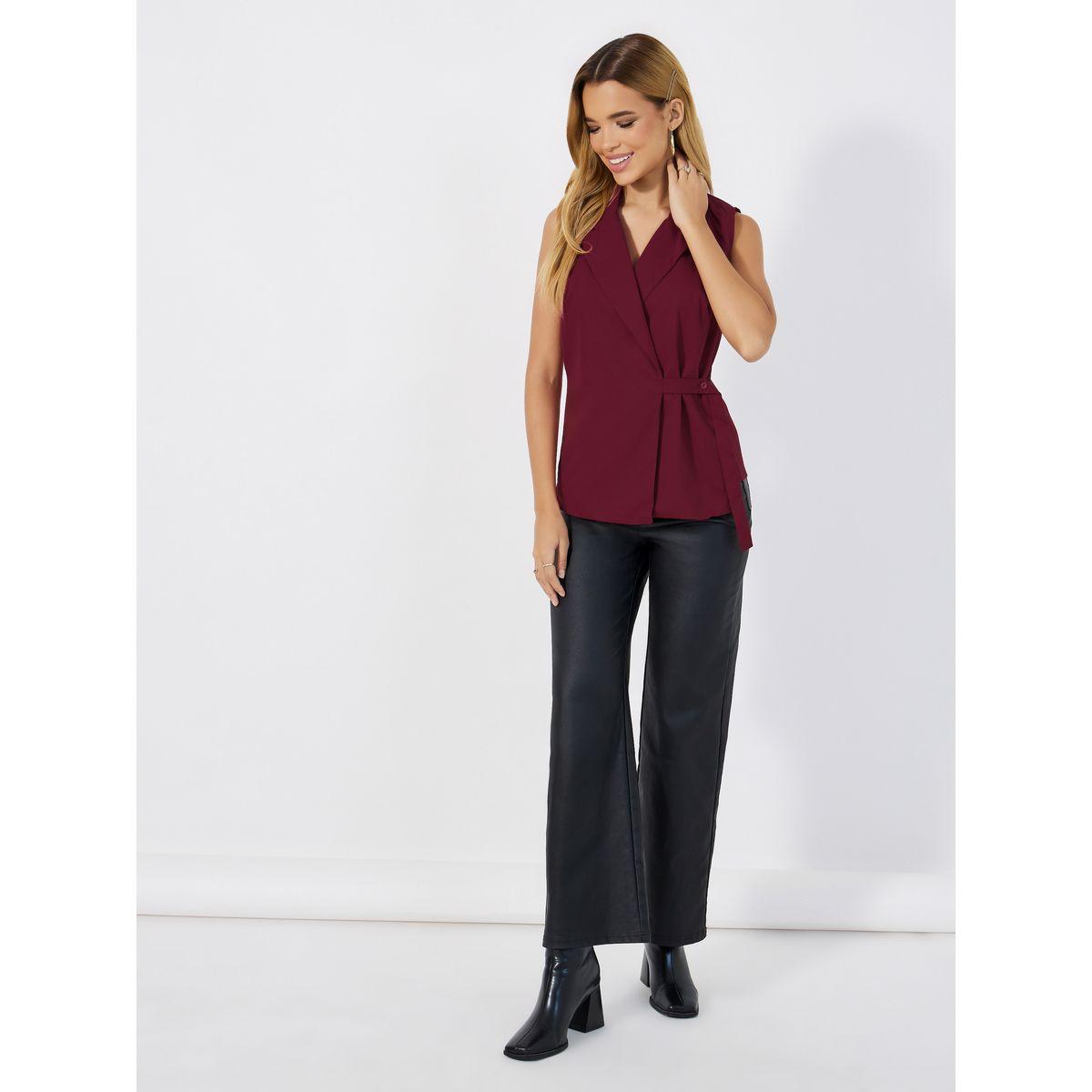 معطف بياقة نوتش وأربطة مع أزرار-women-clothing-shirtsandblouses-blouses-image-2