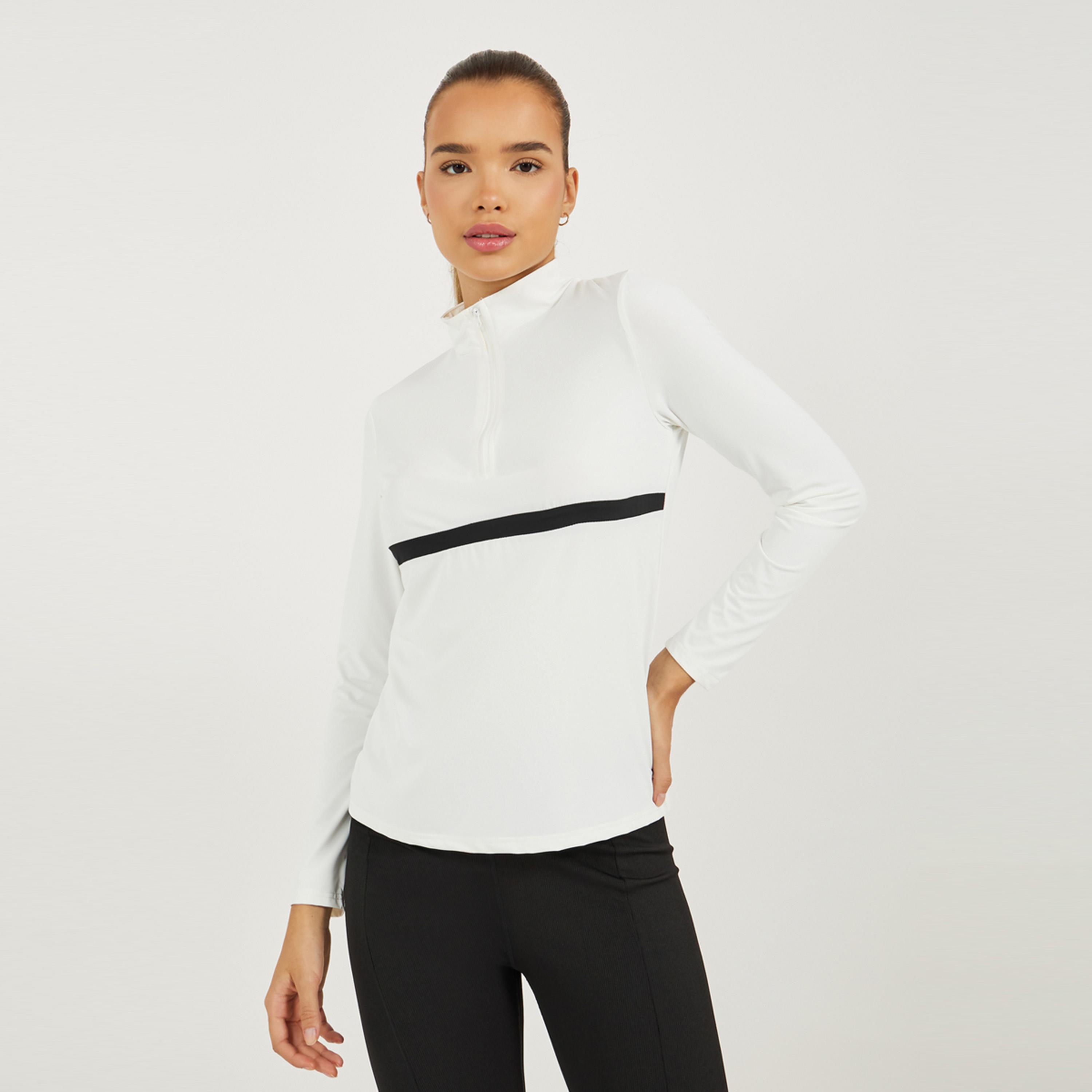 Styli Active Contrast Body Contour Stripe Half Zip Up Top-women-clothing-sportswearandactivewear-tshirtsandvests-image-1
