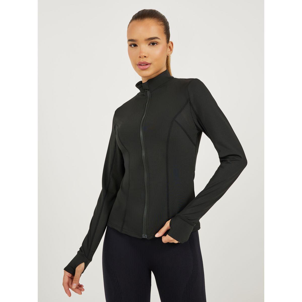 Back Slogan Print Side Panel Mesh Insert Jacket-women-clothing-sportswearandactivewear-coatsandjackets-jackets-image-1
