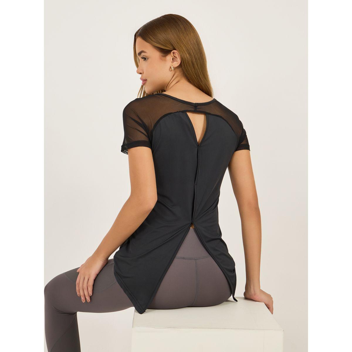 Styli Active Mesh Insert Cut-Out Detail Split Hem Short Sleeves Top-women-clothing-sportswearandactivewear-tshirtsandvests-image-1