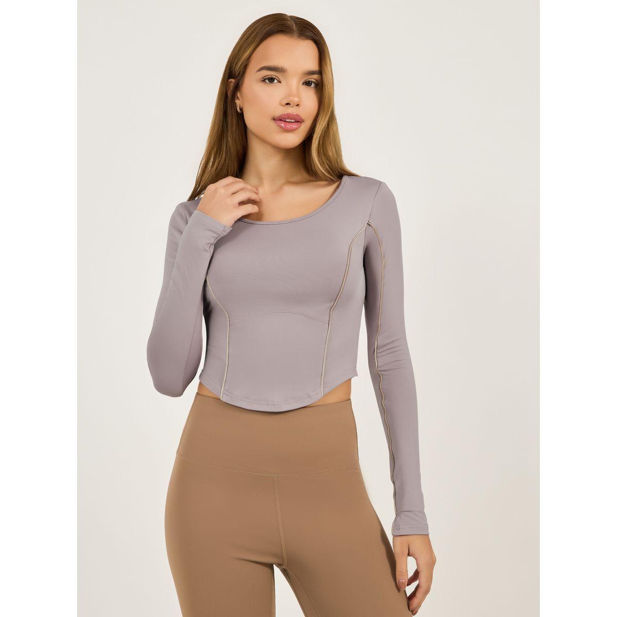 Contrast Piping Arm Split Long Sleeves Top-women-clothing-sportswearandactivewear-tshirtsandvests-image-1