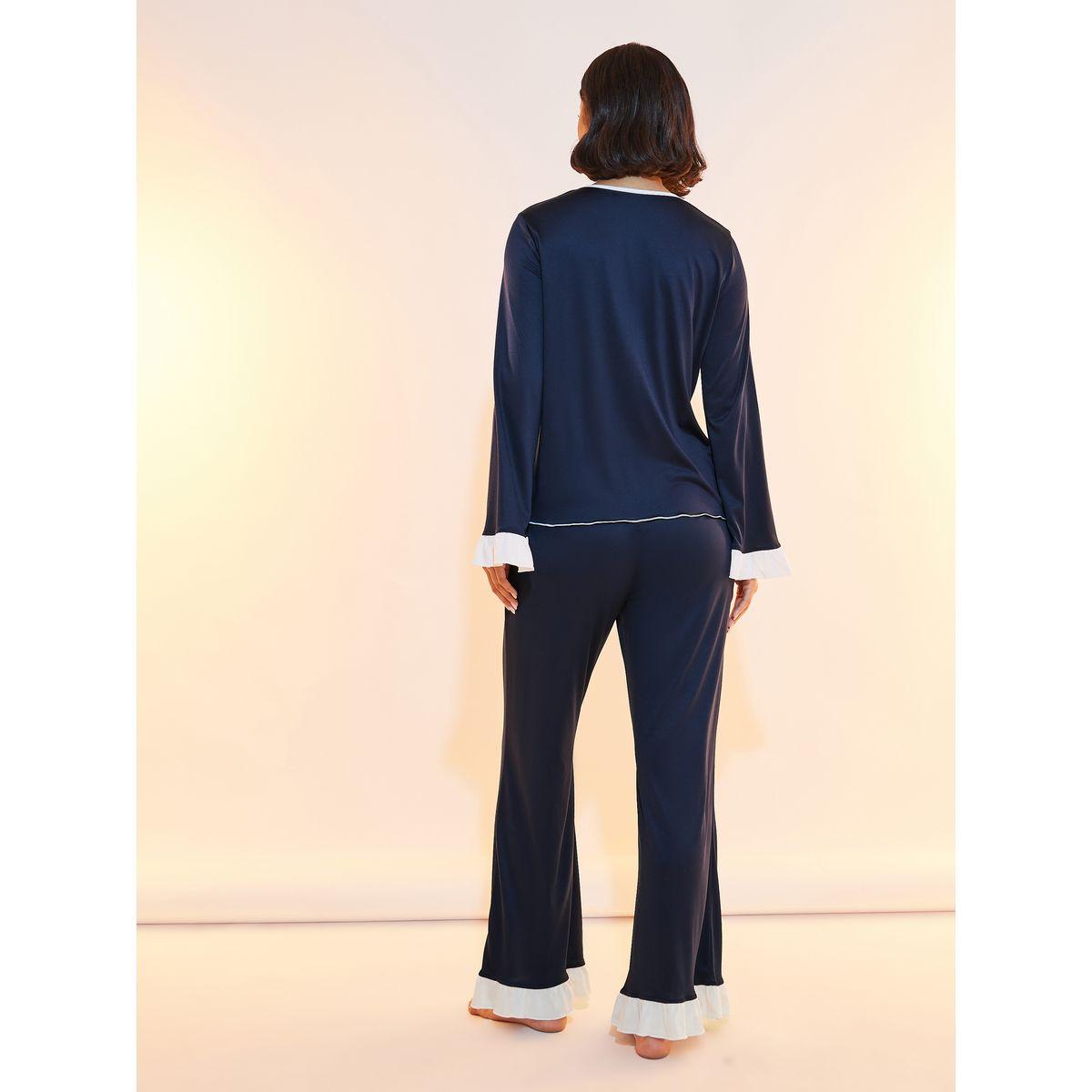 Take Two Contrast Edge V Neck Top and Pyjama Set-women-clothing-nightwear-pyjamas-longsets-image-4