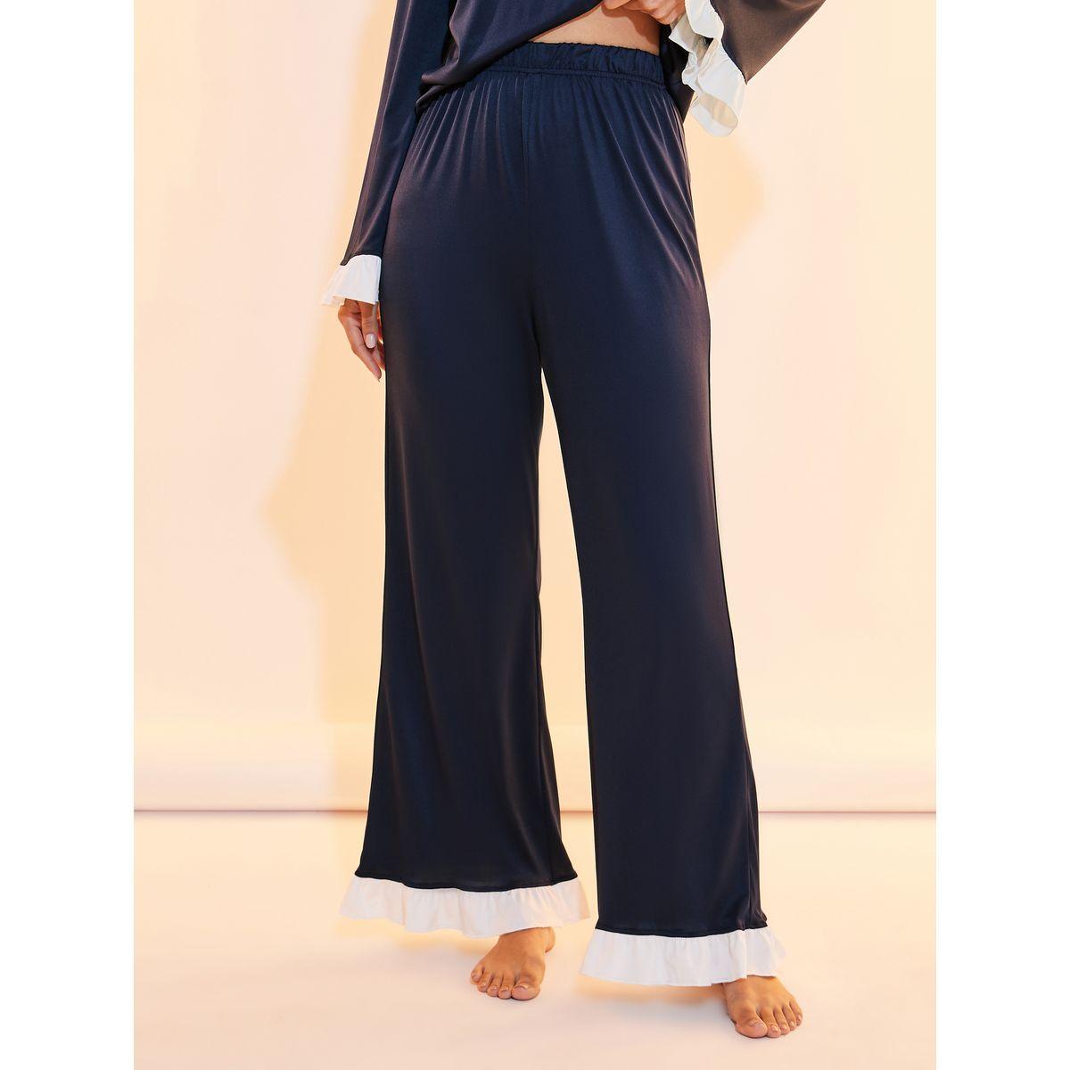 Take Two Contrast Edge V Neck Top and Pyjama Set-women-clothing-nightwear-pyjamas-longsets-image-5