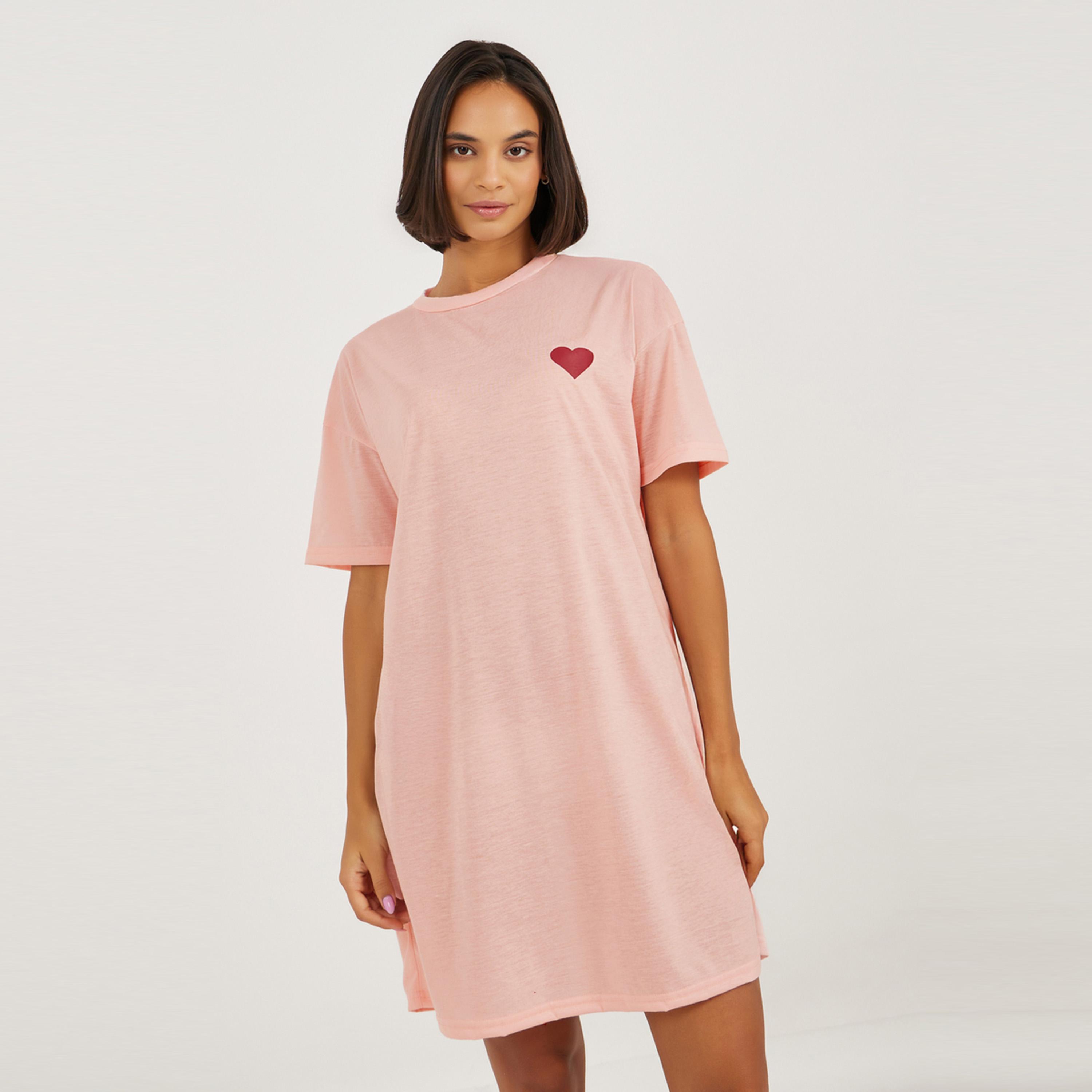 Styli Unwind Dropped Shoulder Back Graphic Print Sleep T-Shirt Dress-women-clothing-nightwear-nighties-image-3