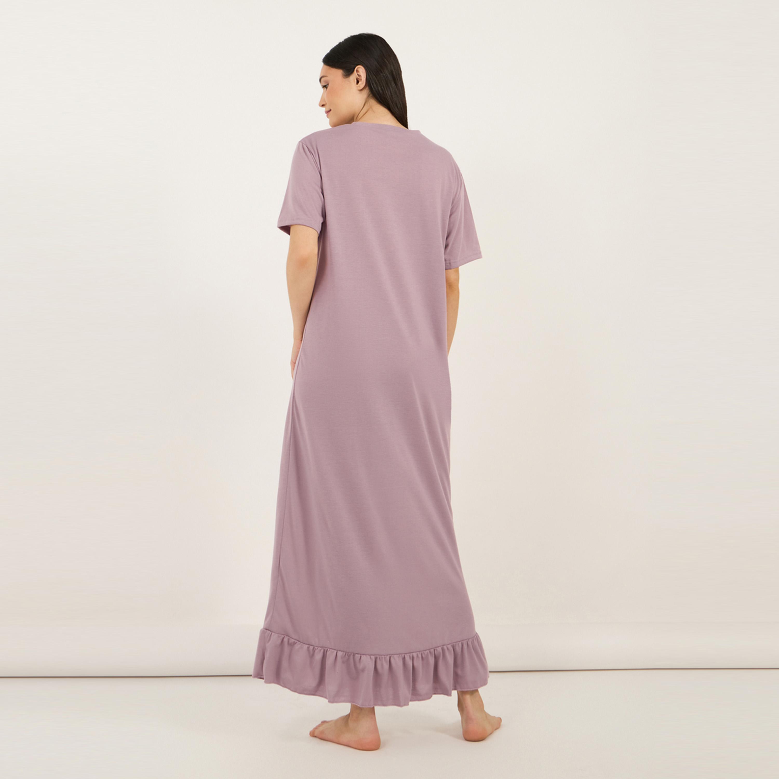Styli Unwind Slogan Print Ruffle Hem Sleep T-Shirt Dress-women-clothing-nightwear-nighties-image-4