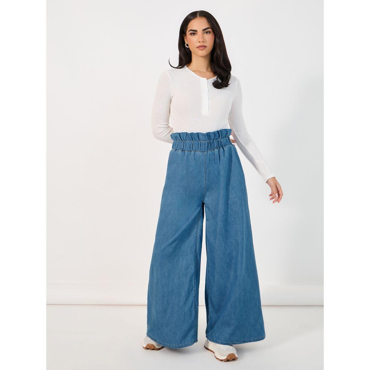 Styli High Rise Wide Leg Paper Bag Waist Jeans-women-clothing-bottoms-jeans-image-1