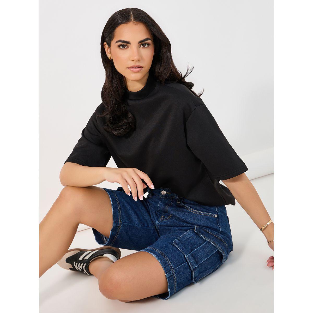 Styli Relaxed Fit Denim Cargo Shorts-women-clothing-bottoms-shorts-image-1