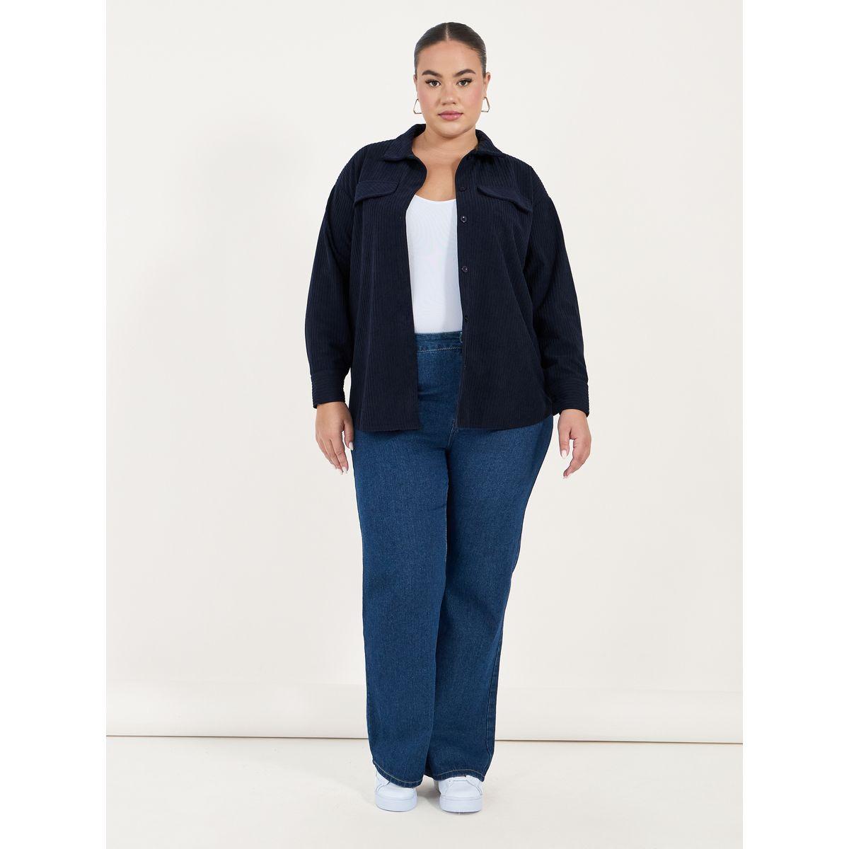Styli Plus Size Textured Oversized Shirt with Flap Pockets-women-clothing-shirtsandblouses-shirts-image-2