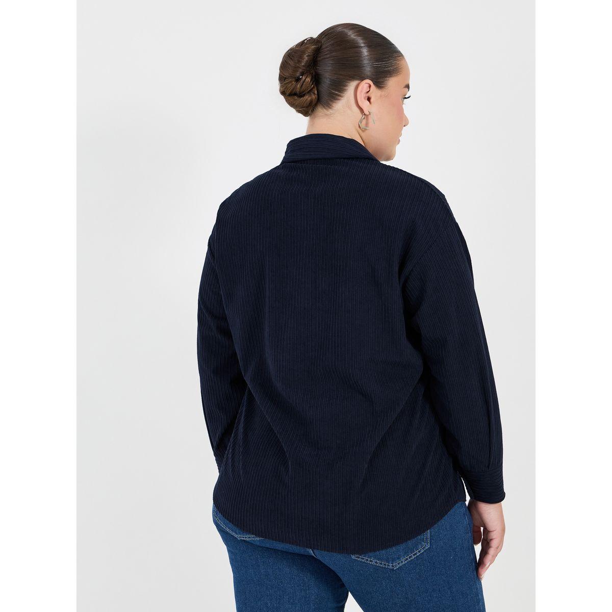بلوزة فضفاضة بمقاس كبير وجيوب بغطاء-women-clothing-shirtsandblouses-shirts-image-4