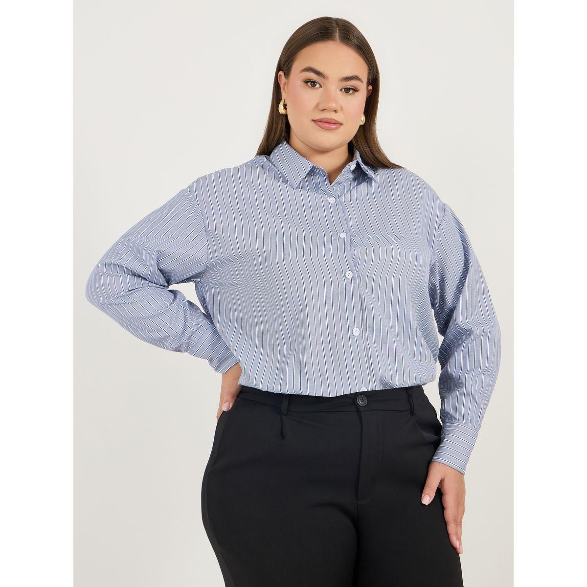 Styli Plus Size Oversized Striped Long Sleeve Shirt-women-clothing-shirtsandblouses-shirts-image-1