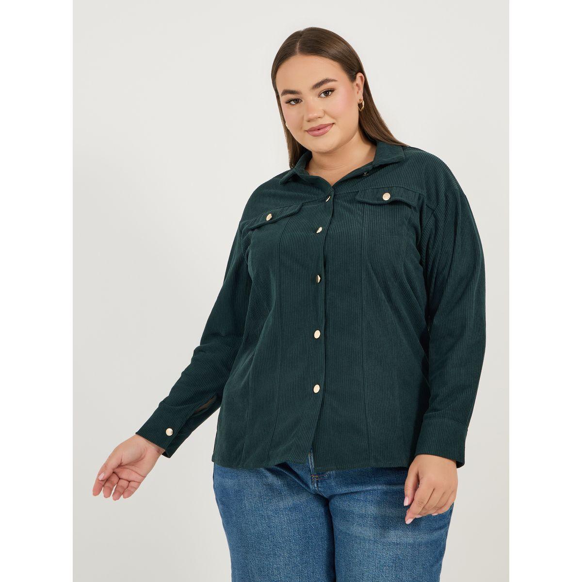 بلوزة كوردروي بمقاس كبير وأزرار معدنية-women-clothing-shirtsandblouses-shirts-image-3