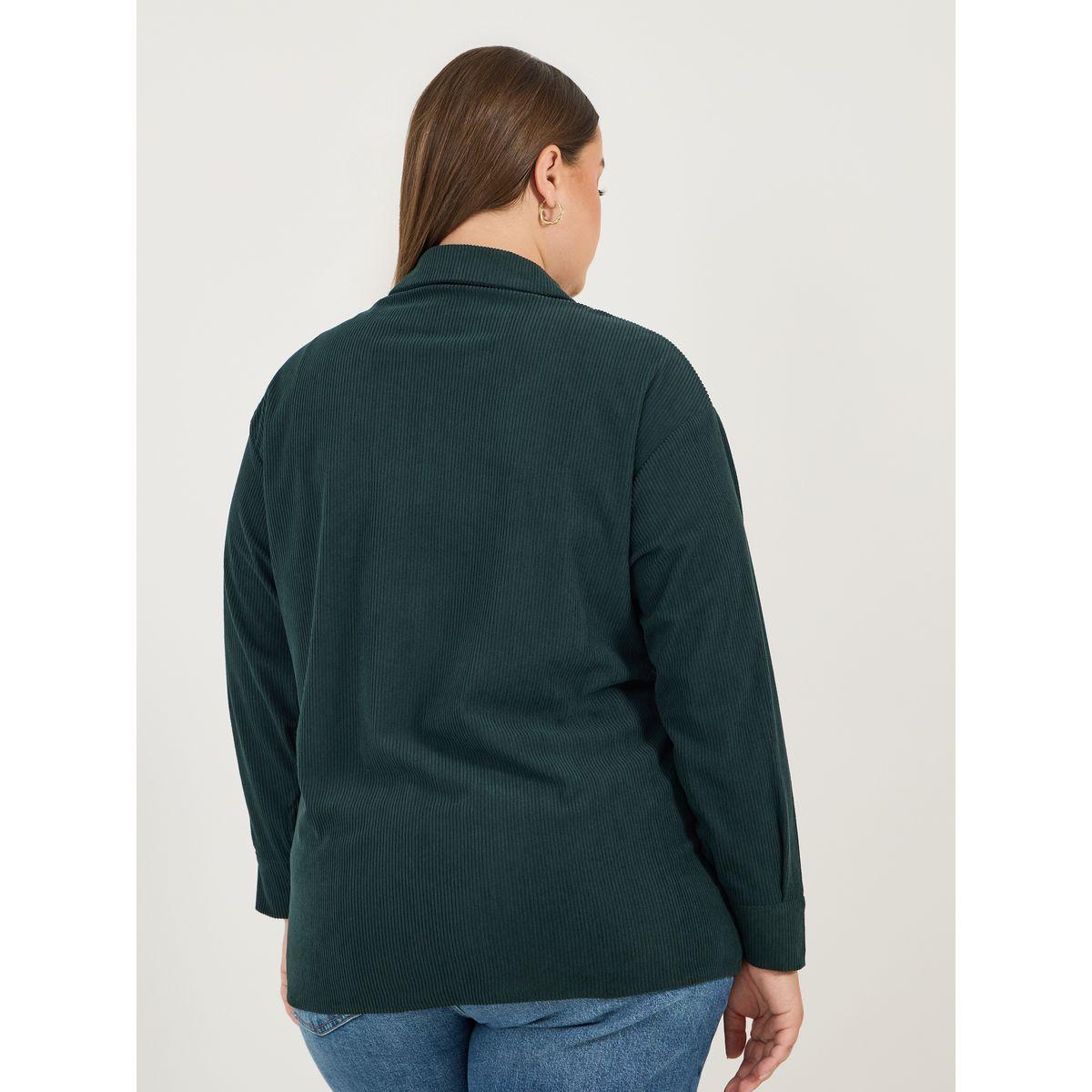 Styli Plus Size Chest Pocket Corduroy Shirt with Metal Buttons-women-clothing-shirtsandblouses-shirts-image-5