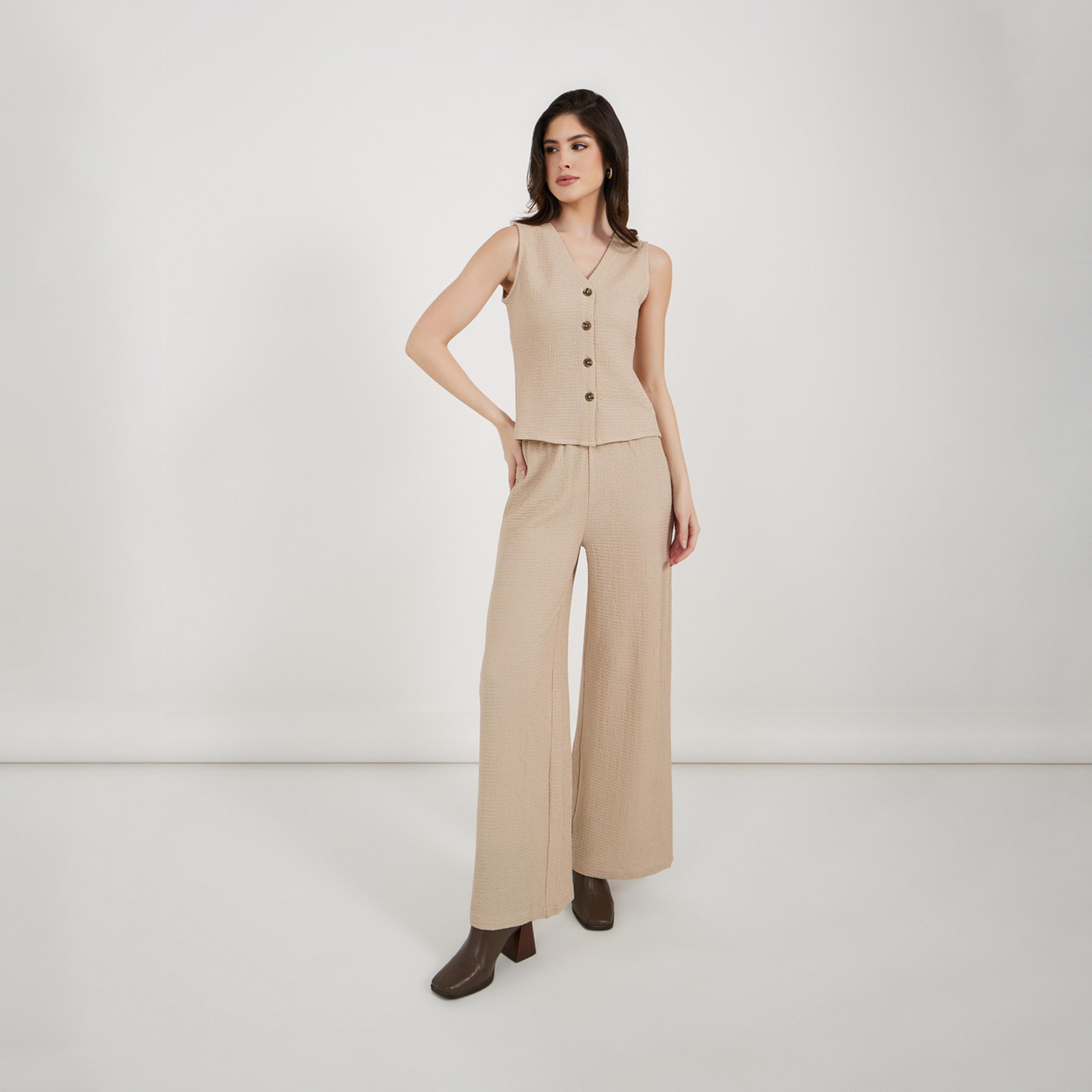 Styli Textured Wide Leg Pants With Elastic Waistband-women-clothing-bottoms-trousers-image-2
