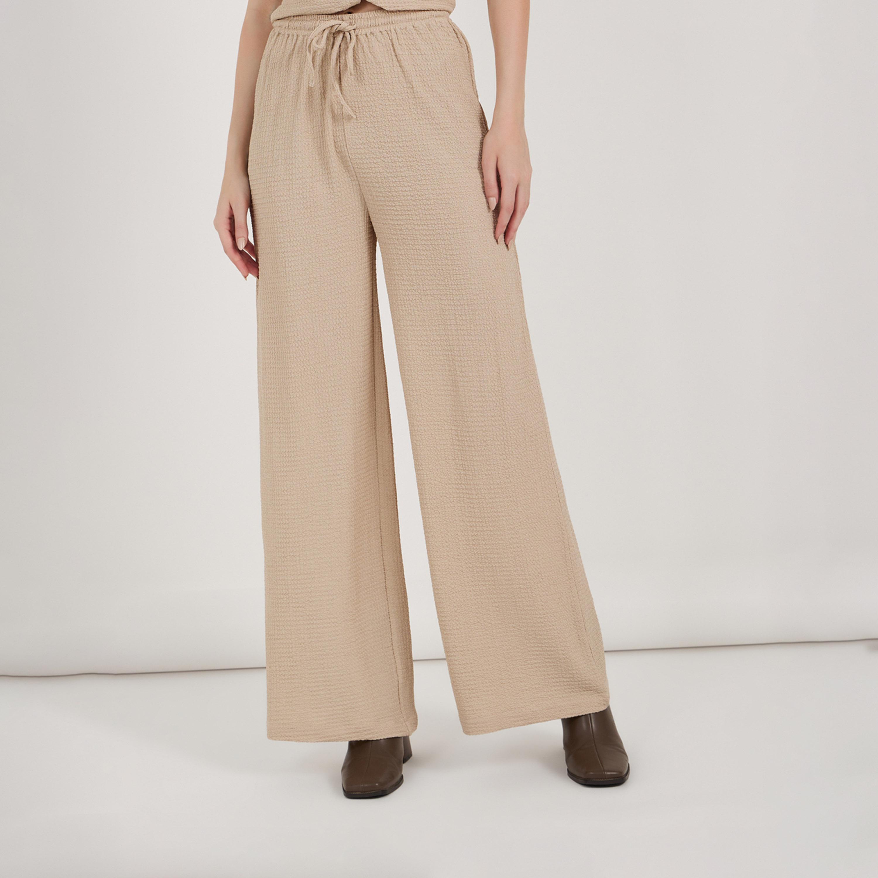 Styli Textured Wide Leg Pants With Elastic Waistband-women-clothing-bottoms-trousers-image-3