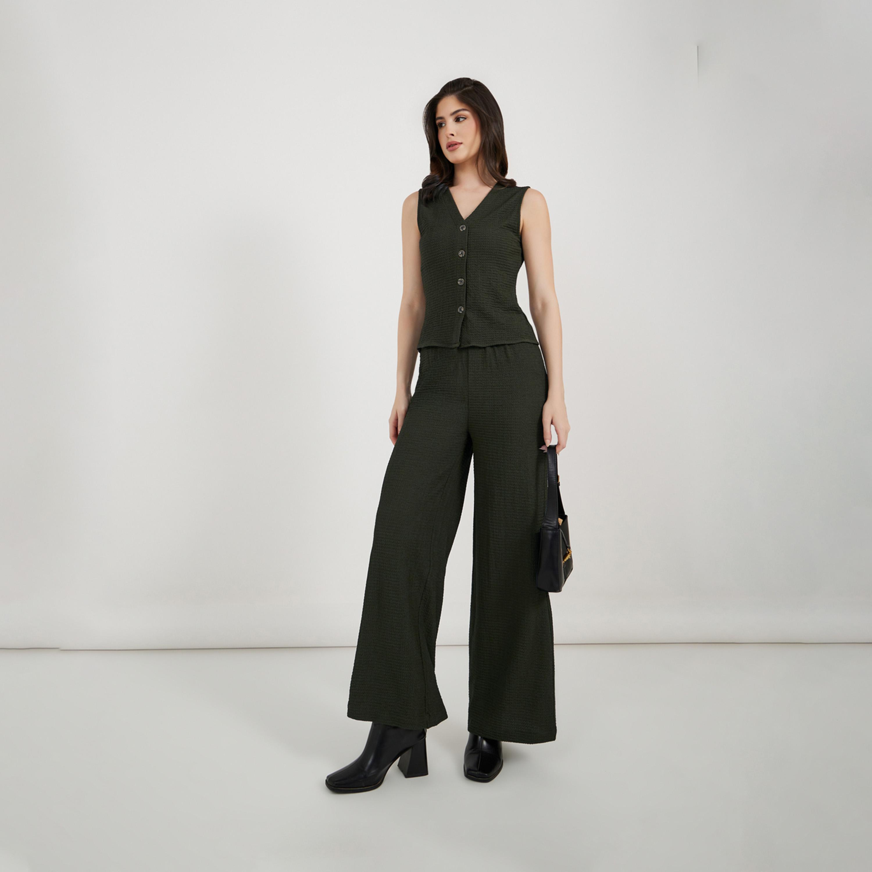 Styli Textured Wide Leg Pants With Elastic Waistband-women-clothing-bottoms-trousers-image-1