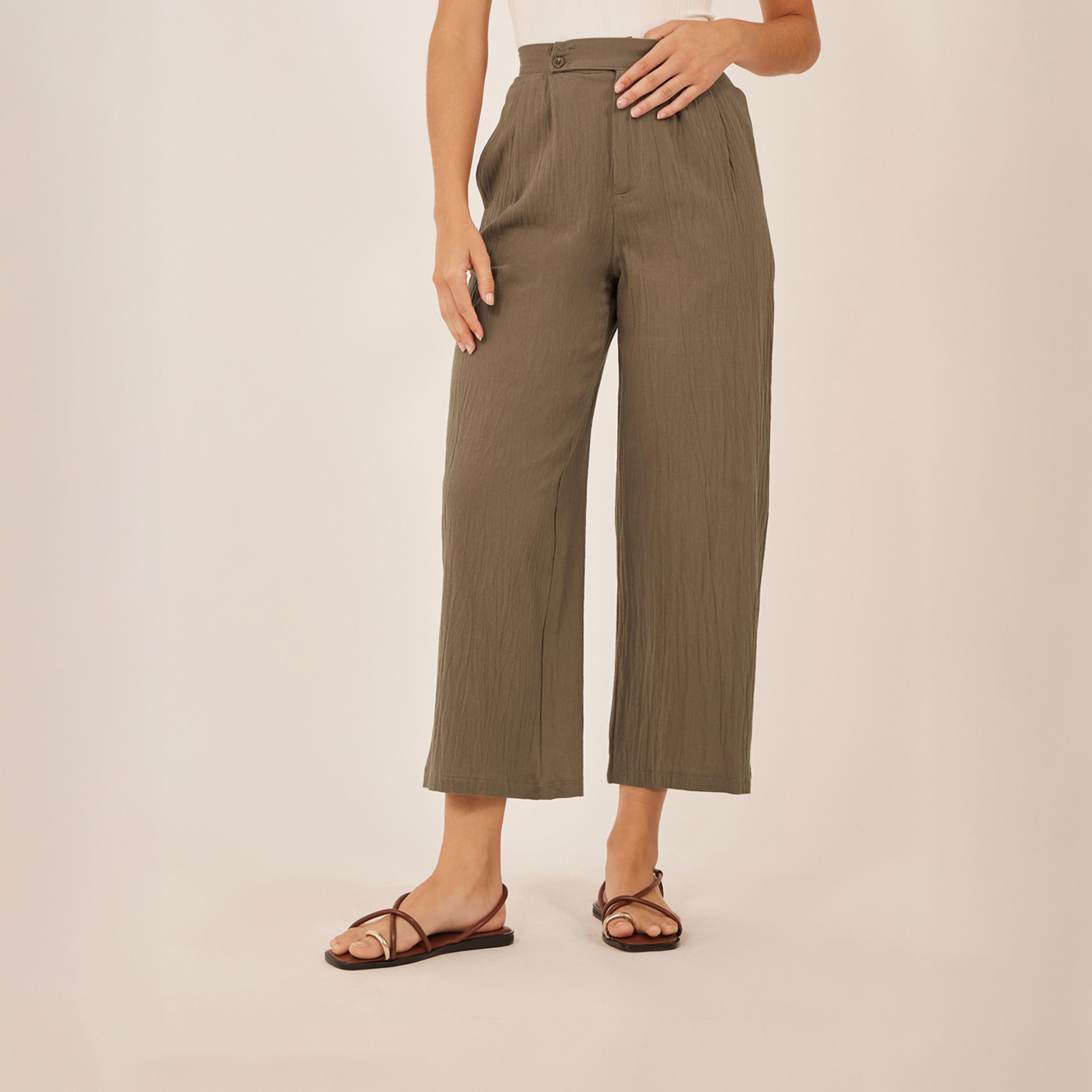 ستايلي - بنطال مجعد قصير واسع الساق مع ثنيات-women-clothing-bottoms-trousers-image-2