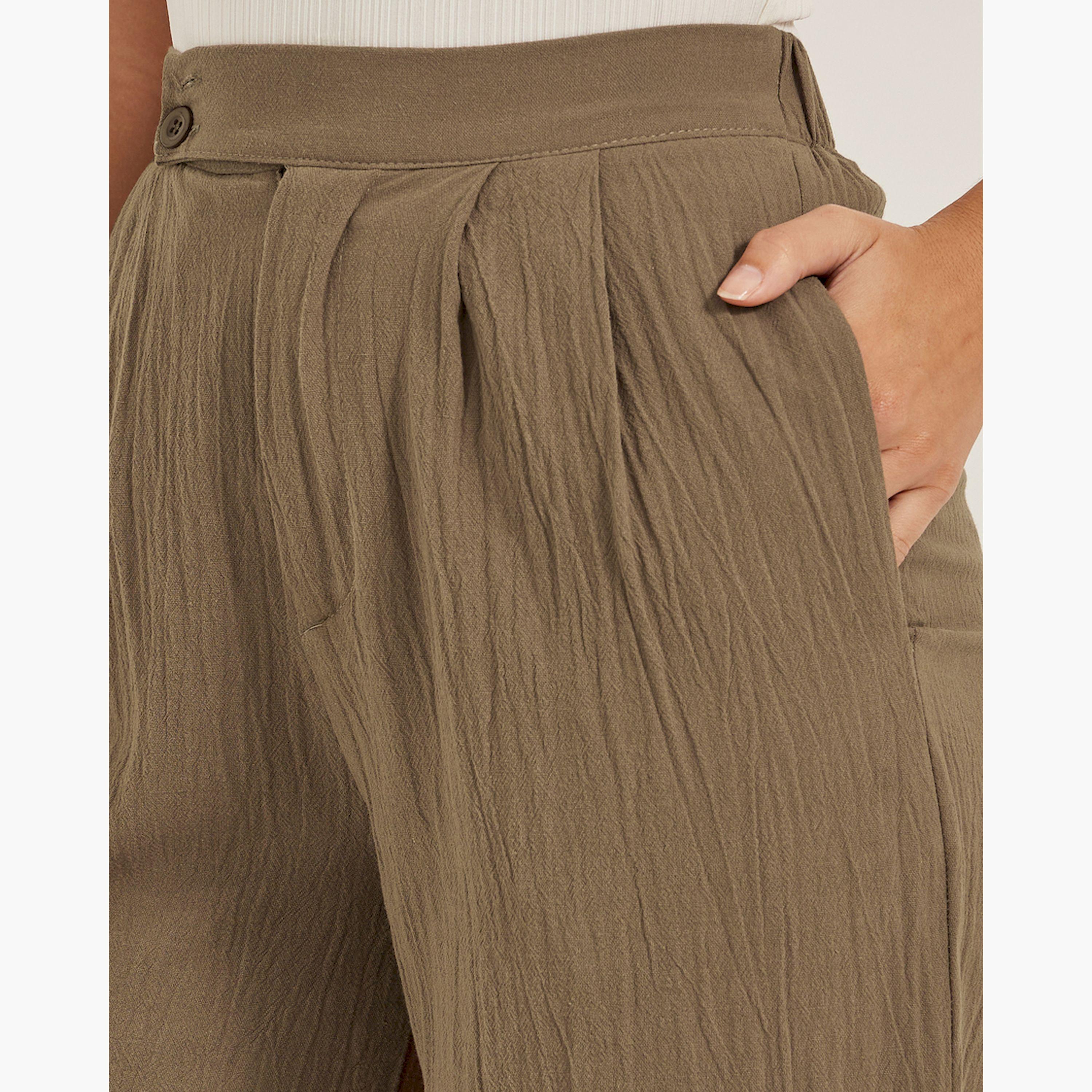 ستايلي - بنطال مجعد قصير واسع الساق مع ثنيات-women-clothing-bottoms-trousers-image-3