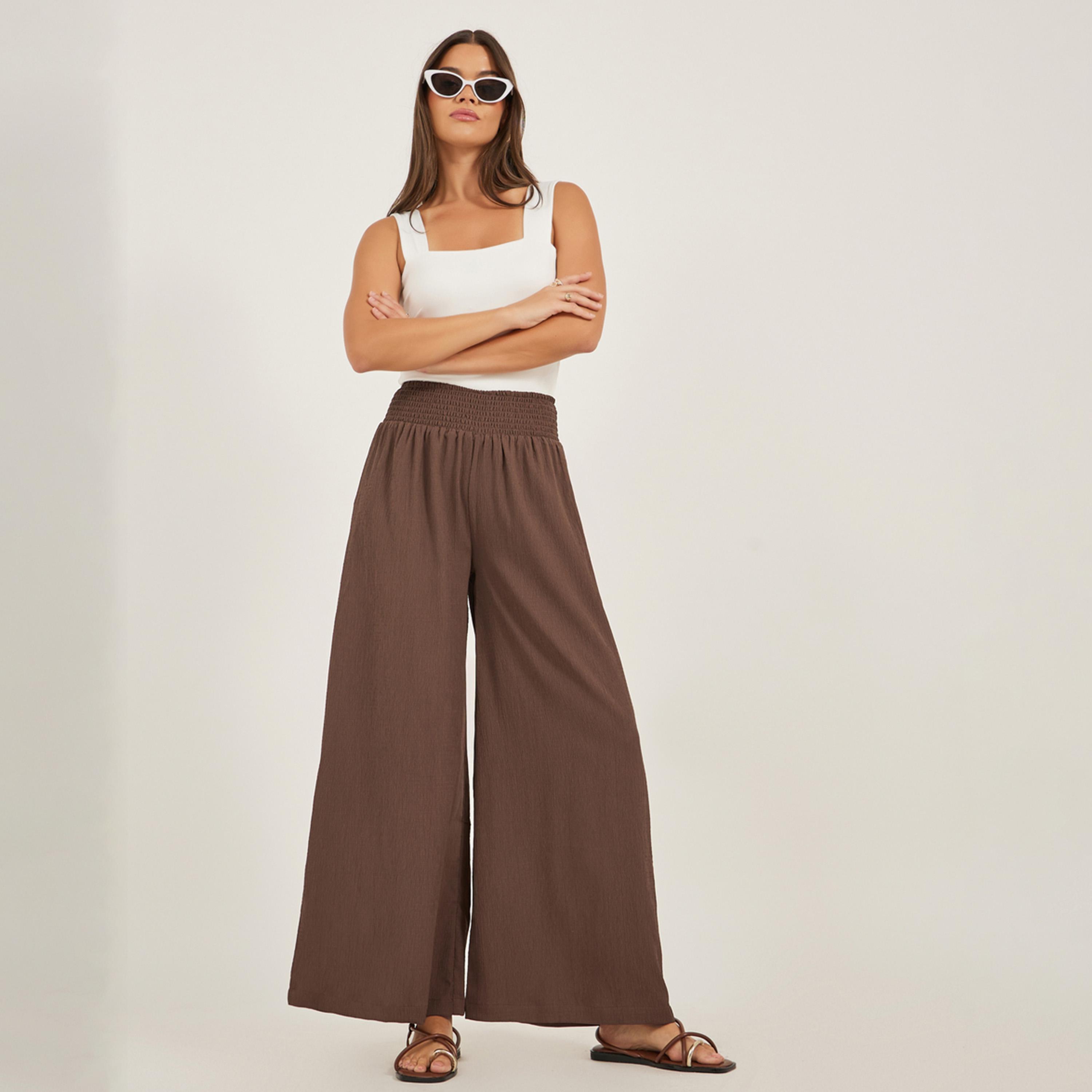 ستايلي - بنطال واسع الساق بحزام خصر مجعد-women-clothing-bottoms-trousers-image-1