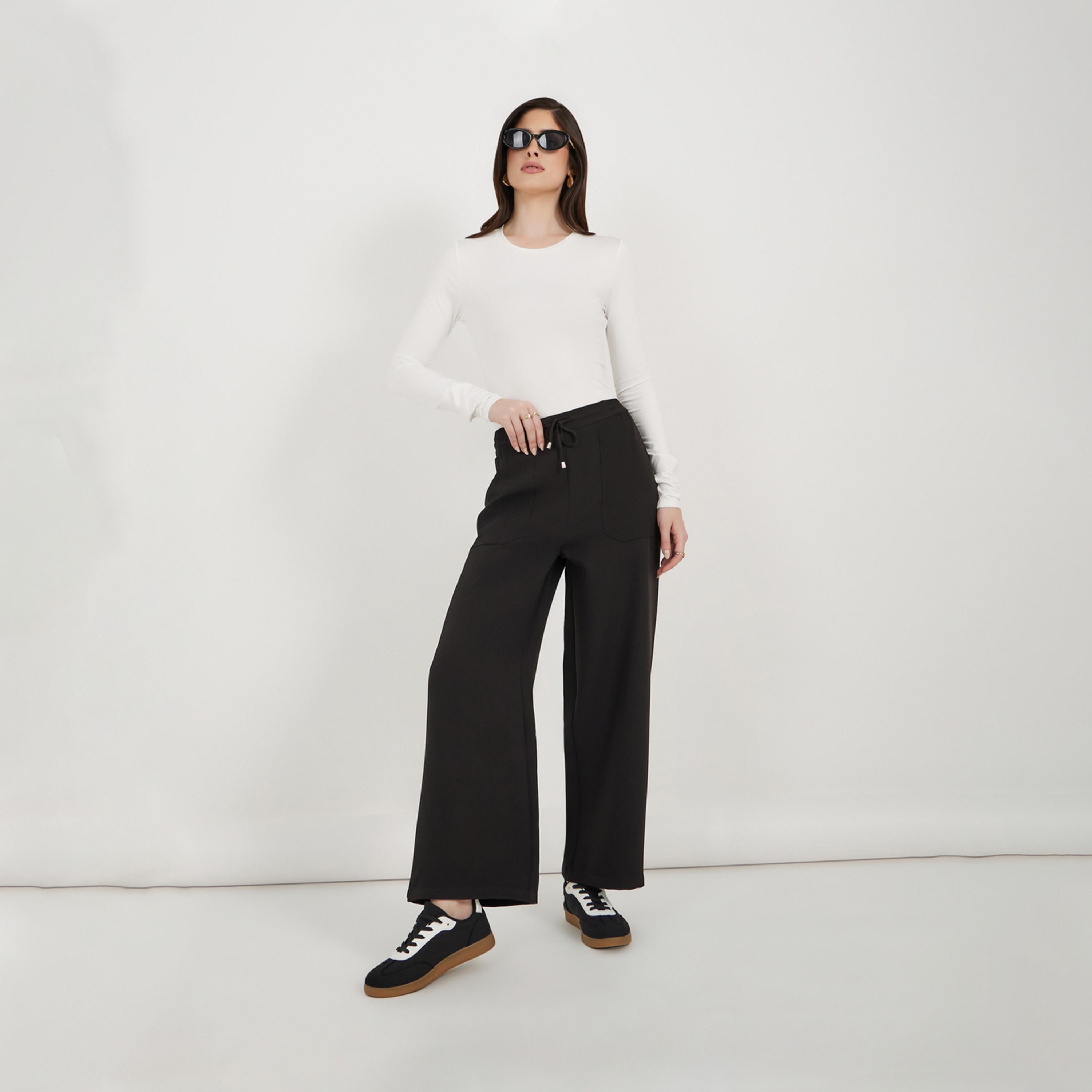 ستايلي - بنطال بخصر مرتفع وقصة ضيقة مع حزام خصر برباط-women-clothing-bottoms-trousers-image-1