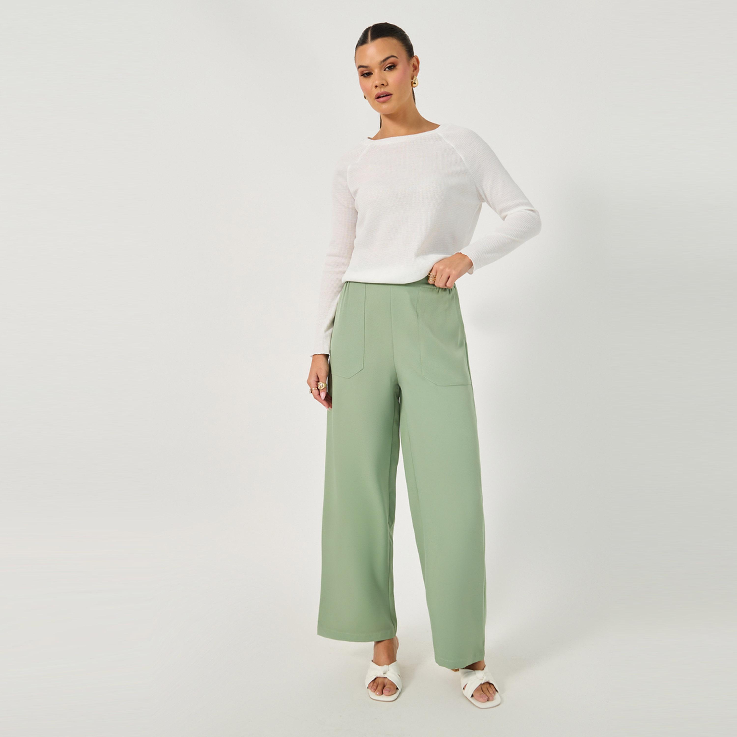 ستايلي - بنطال عالي الخصر بقصة مدببة مع حزام خصر برباط-women-clothing-bottoms-trousers-image-1