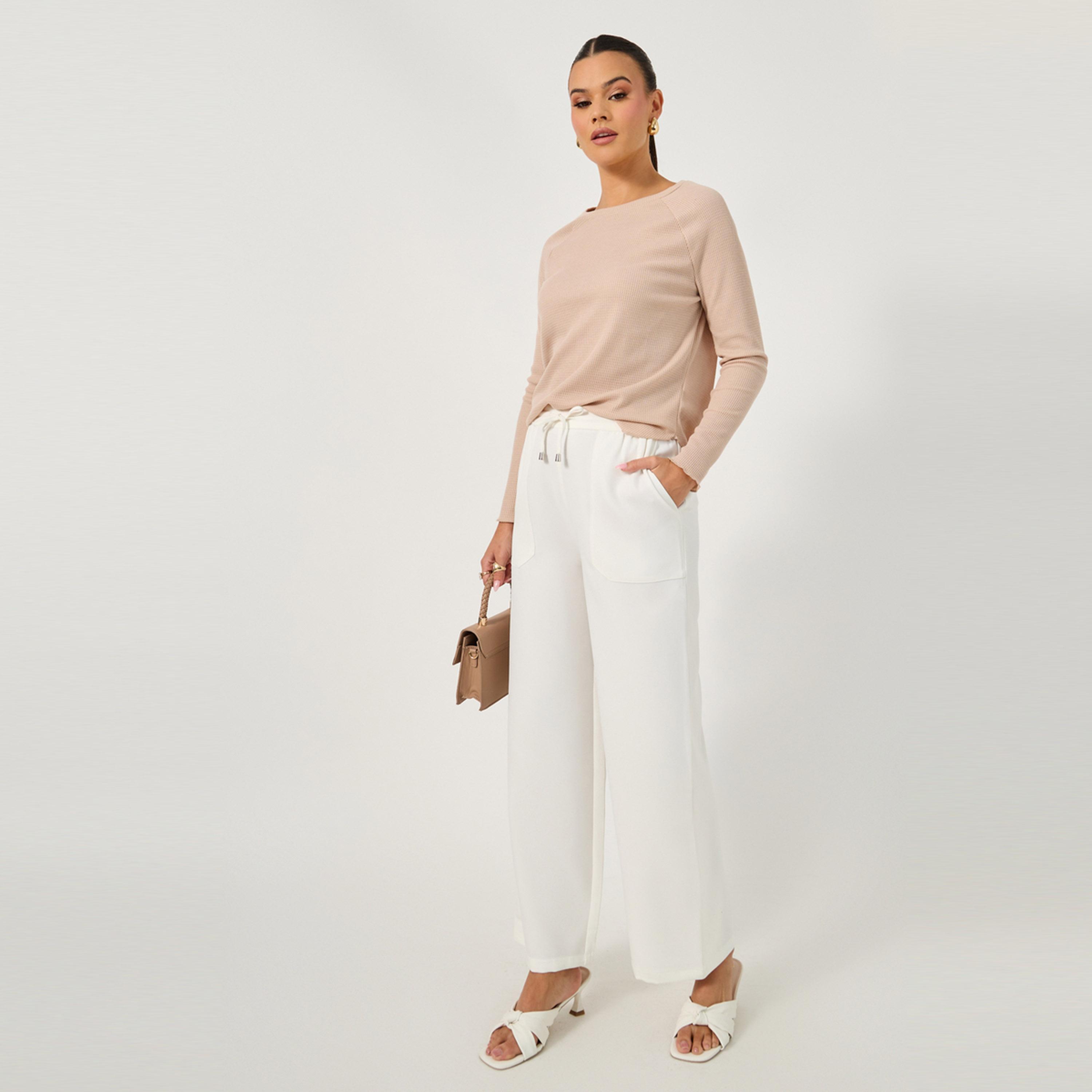ستايلي - بنطال عالي الخصر بقصة مدببة مع حزام خصر برباط-women-clothing-bottoms-trousers-image-1