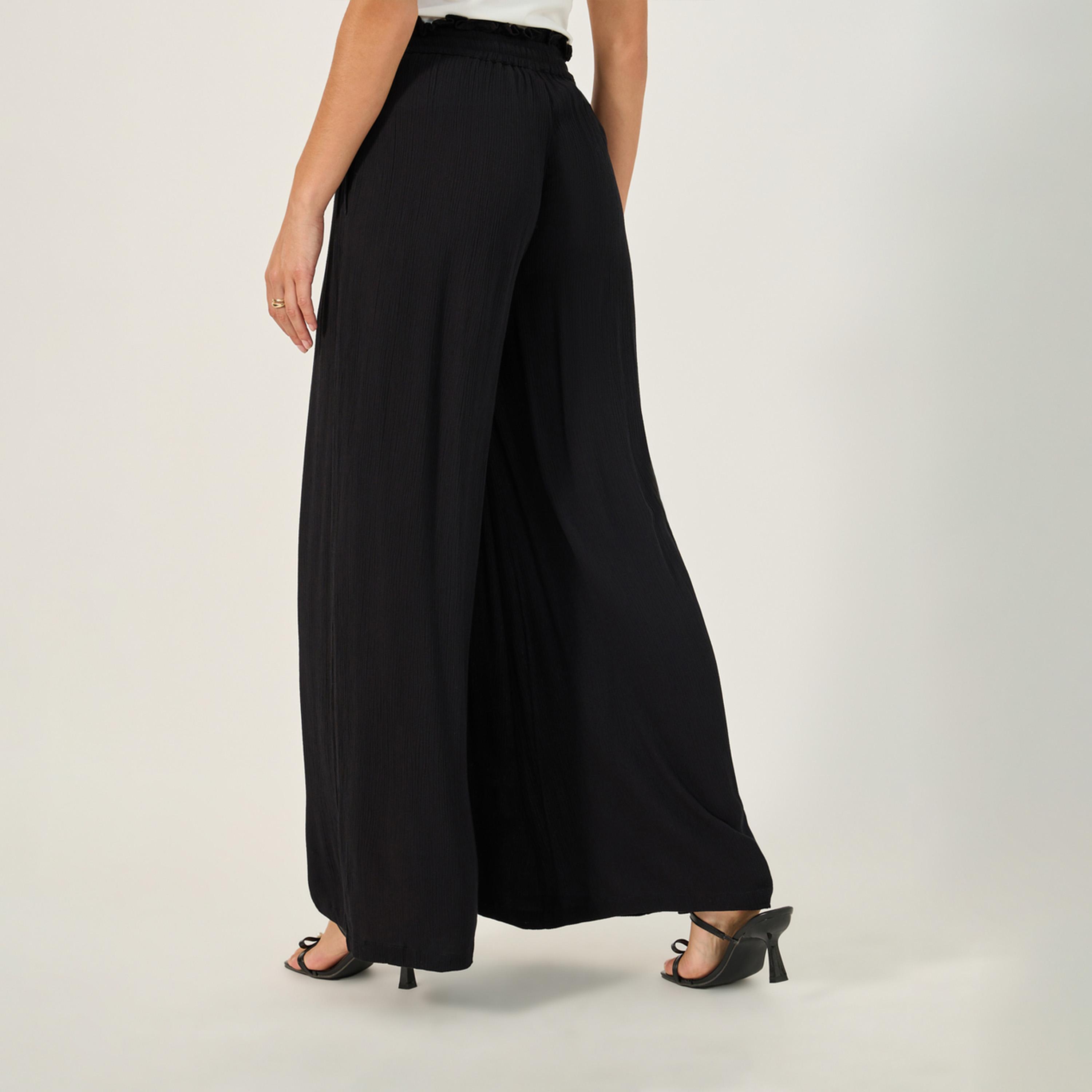 ستايلي - بنطال واسع الساق بحزام خصر مموج ككيس الورق-women-clothing-bottoms-trousers-image-4