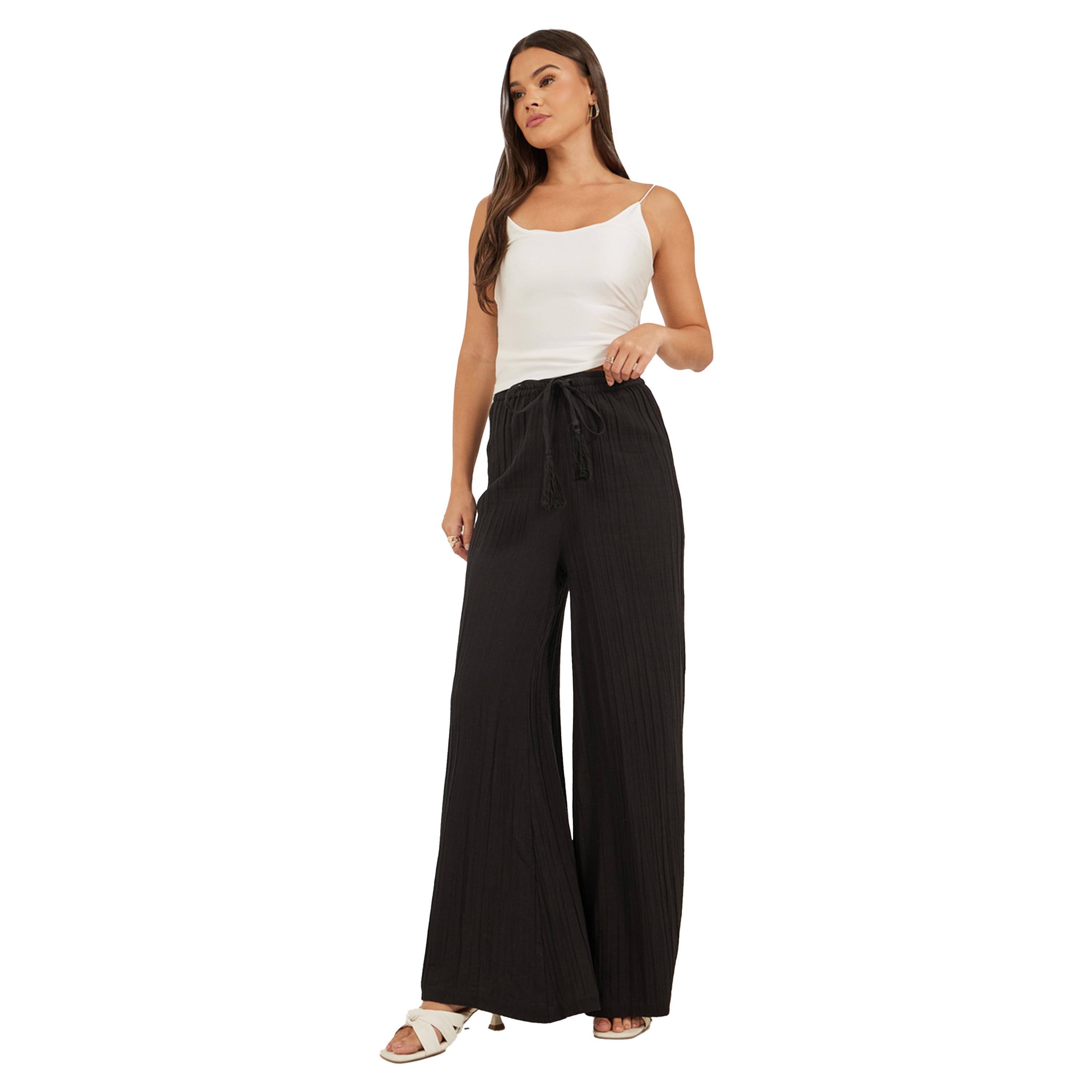 ستايلي - بنطال جينز واسع الساق بخصر مرتفع وجيوب-women-clothing-bottoms-trousers-image-1